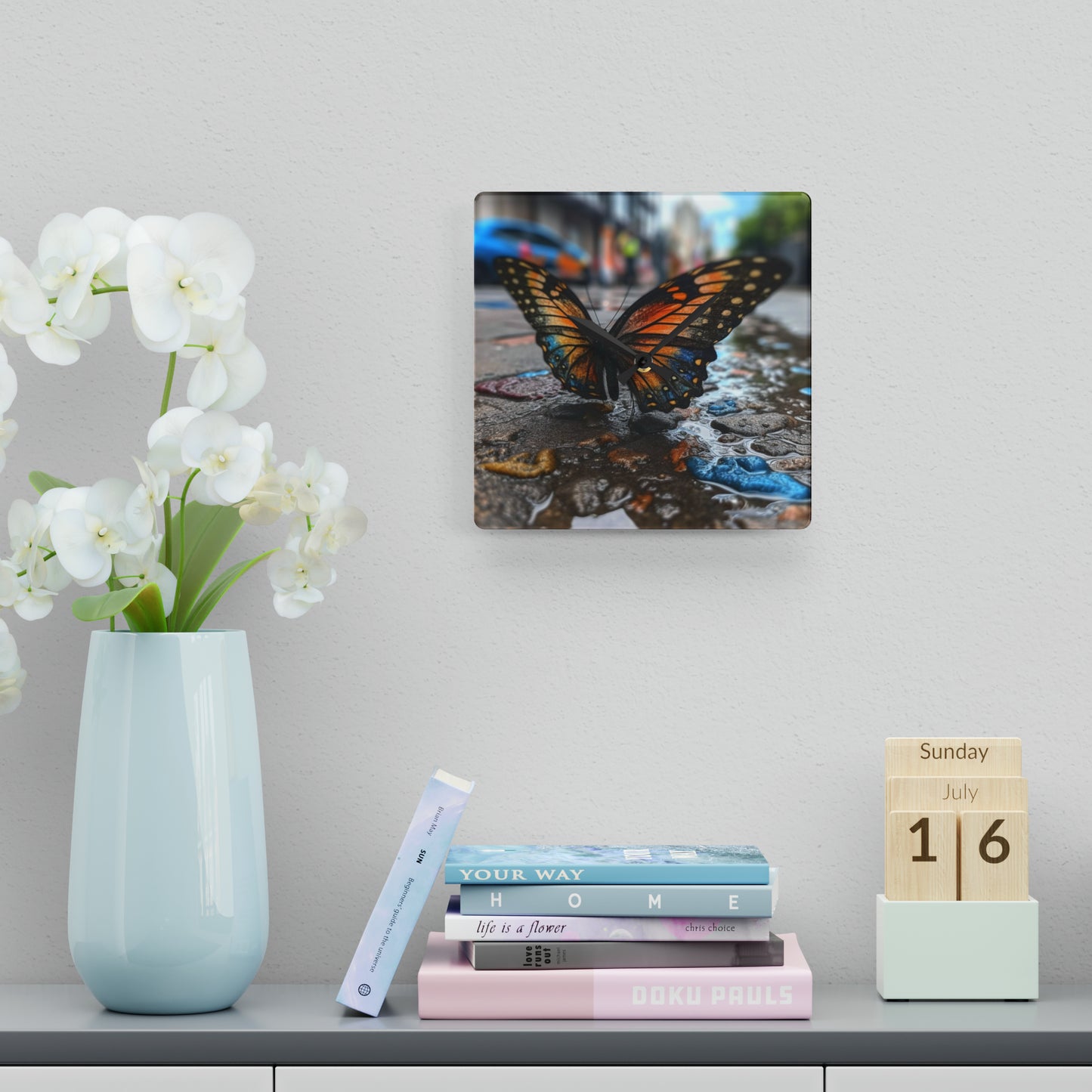 Acrylic Wall Clock Water Butterfly Street 4