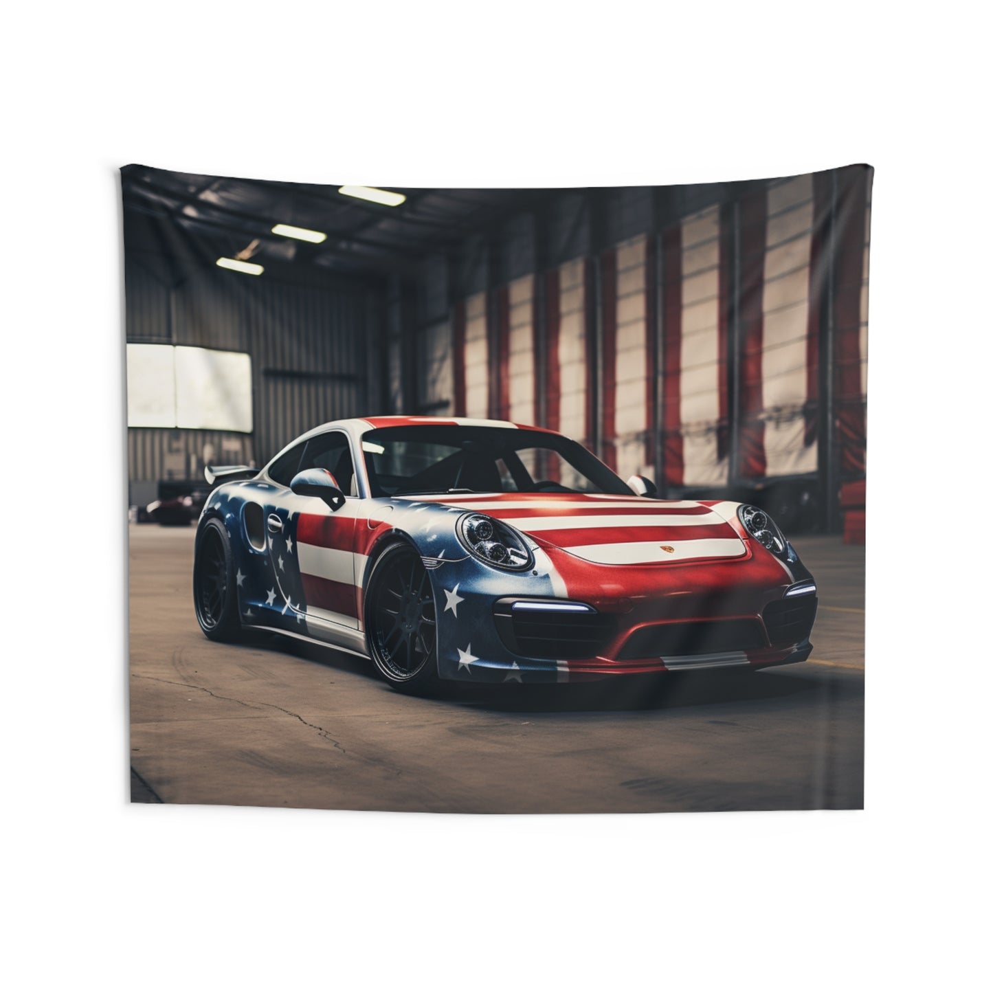 Indoor Wall Tapestries American Flag Porsche 2