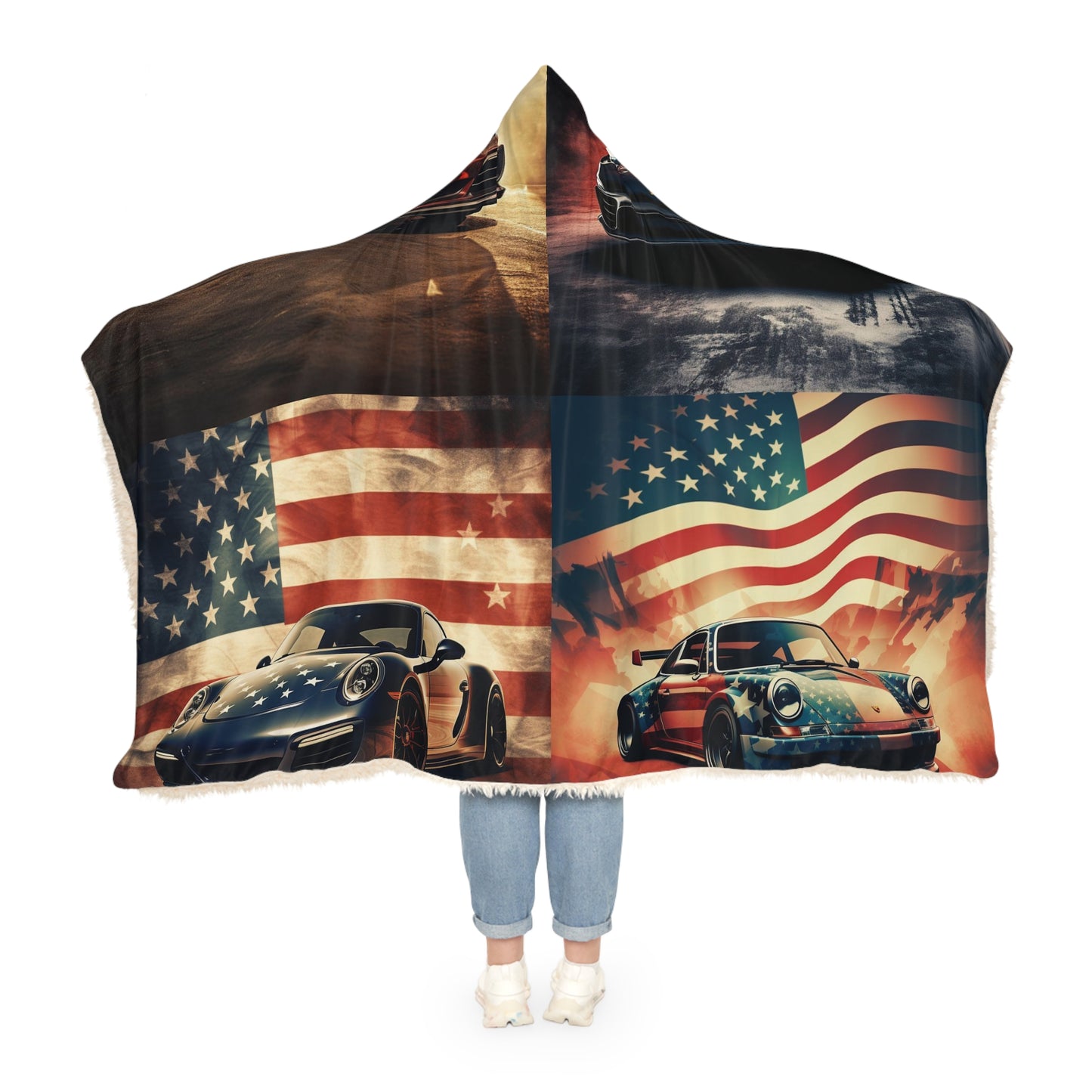 Snuggle Hooded Blanket Abstract American Flag Background Porsche 5