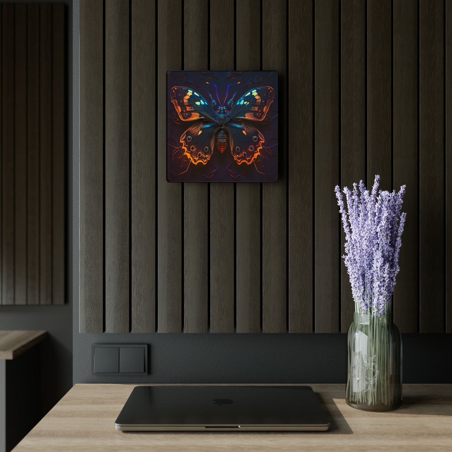 Acrylic Wall Clock Neon Hue Butterfly 2