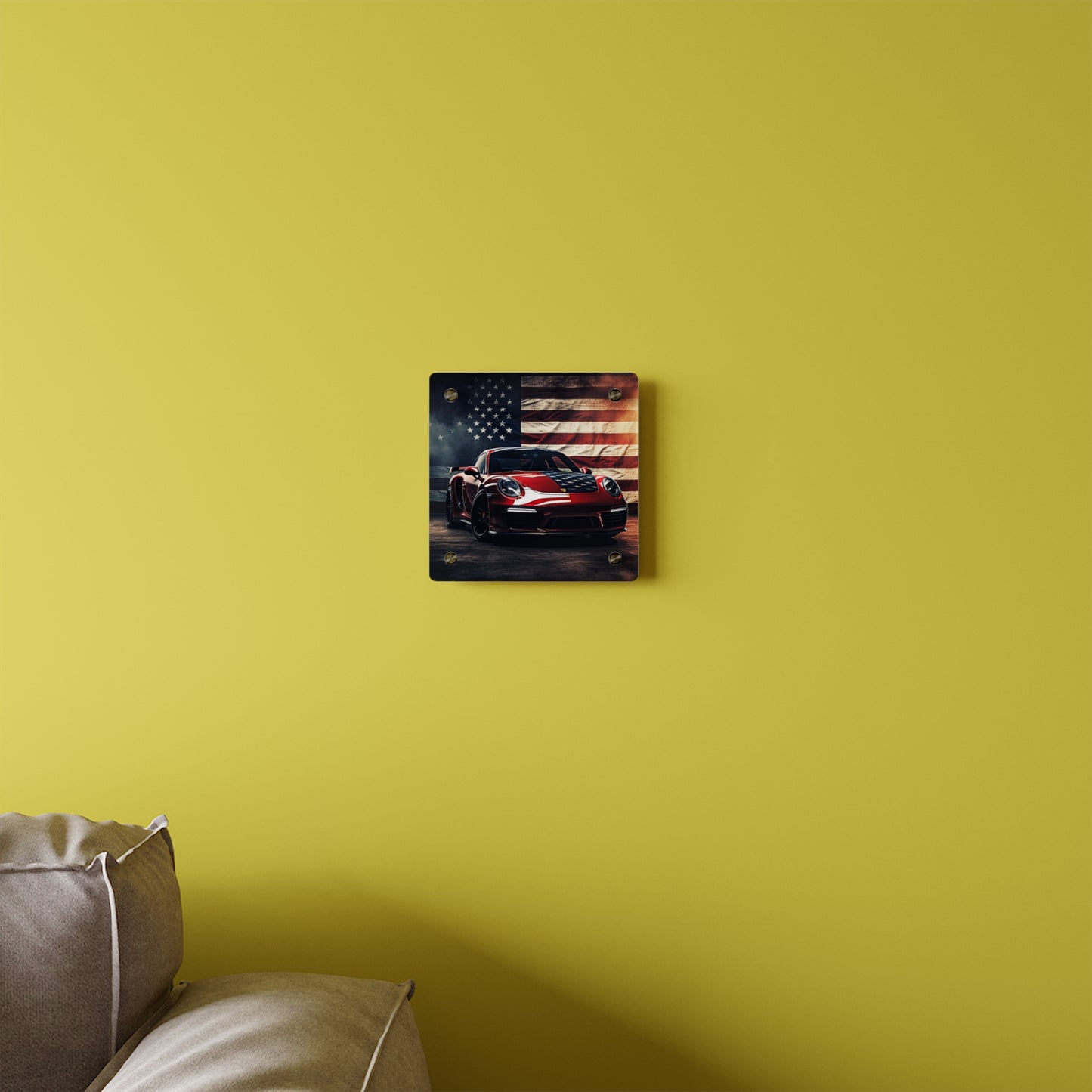 Acrylic Wall Art Panels American Flag Background Porsche 2