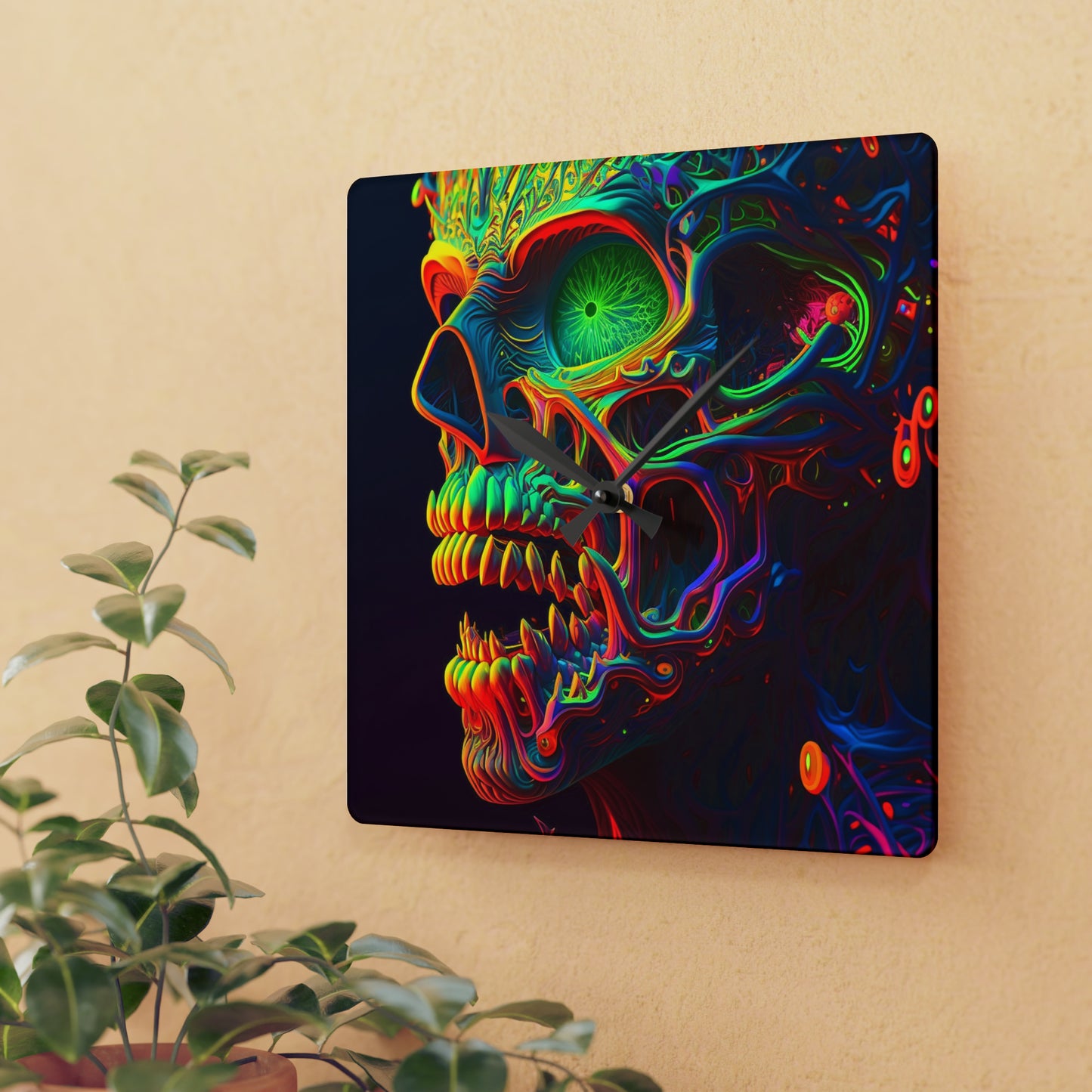 Acrylic Wall Clock Florescent Skull Death 1