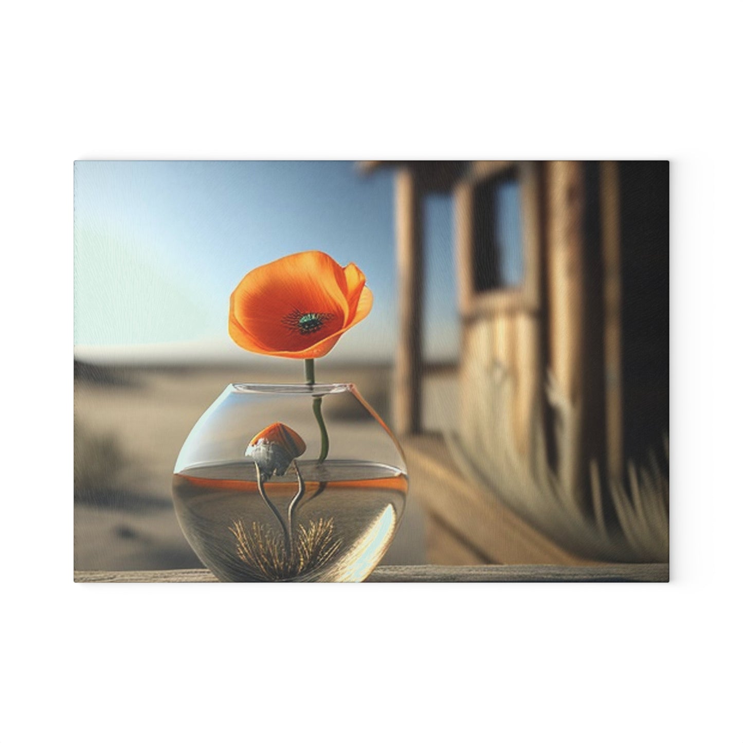 Glass Cutting Board Orange Poppy in a Vase 1