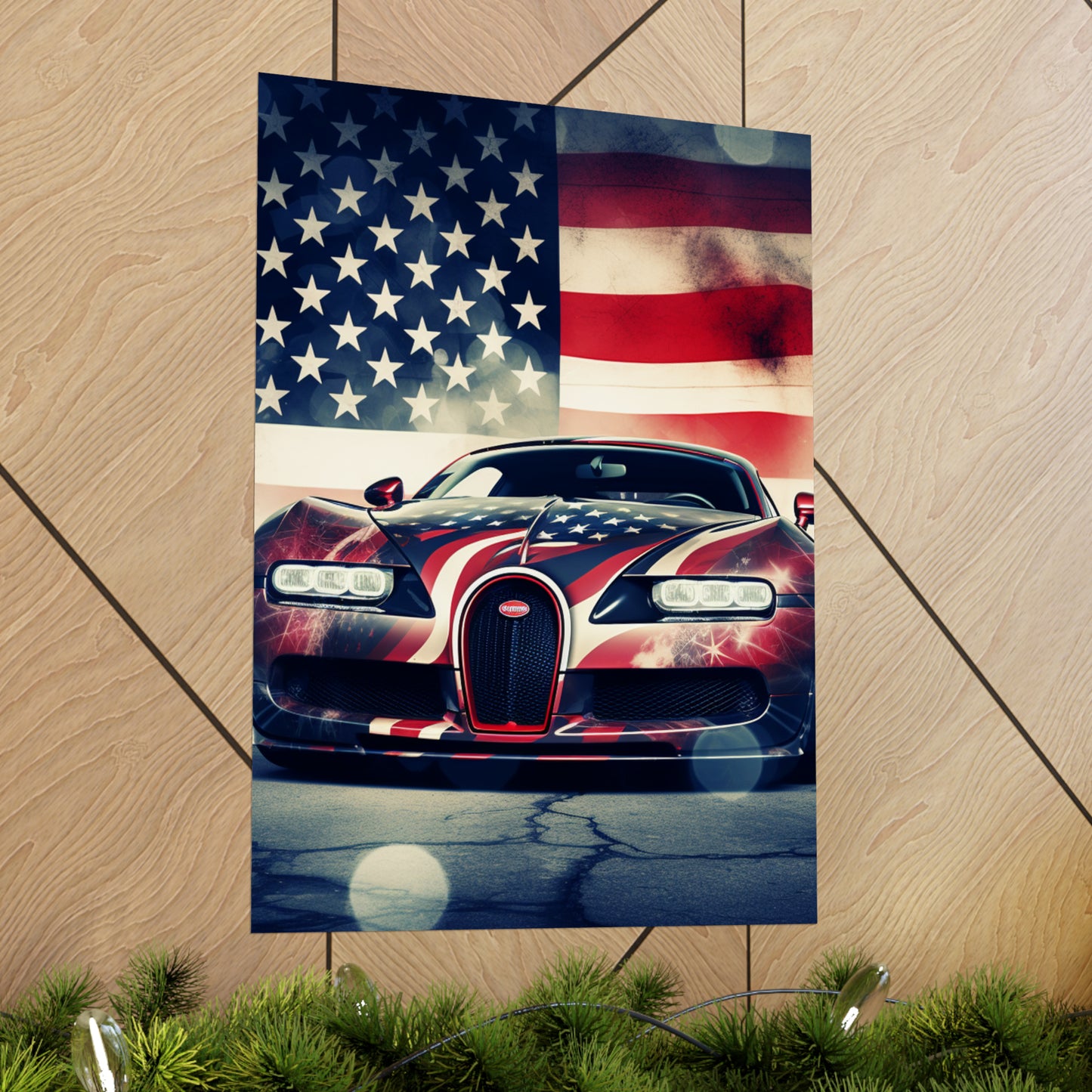 Premium Matte Vertical Posters Abstract American Flag Background Bugatti 1