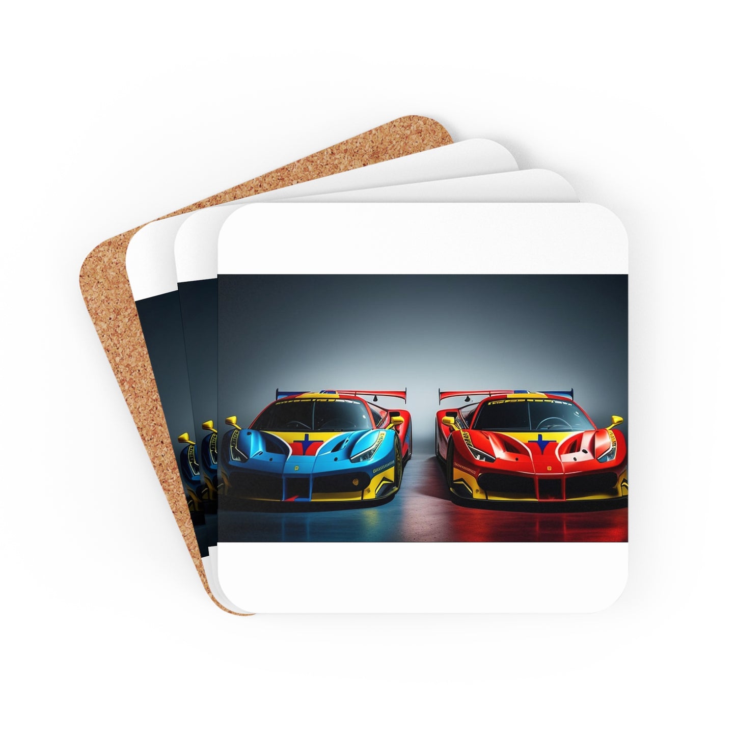 Corkwood Coaster Set Ferrari Red Blue 2