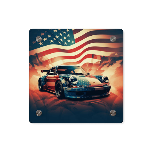 Acrylic Wall Art Panels Abstract American Flag Background Porsche 4