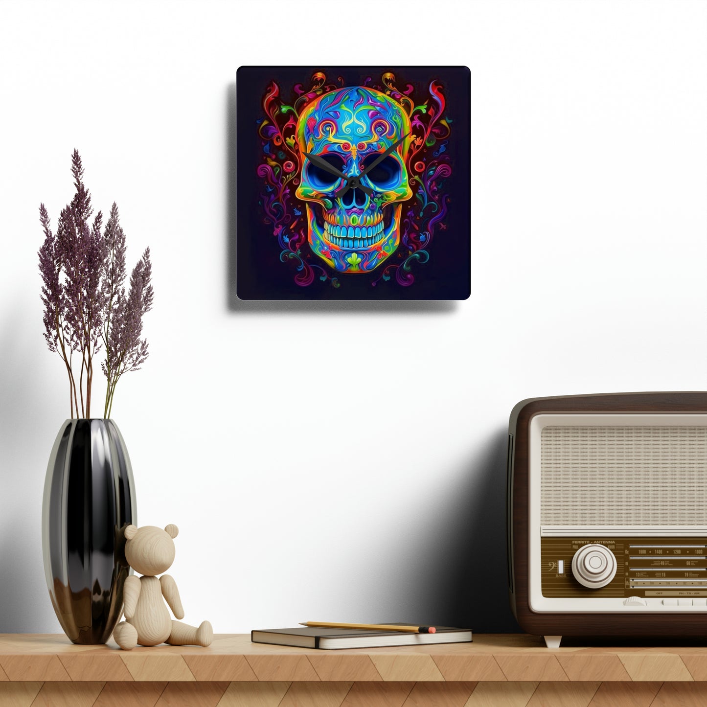 Acrylic Wall Clock Macro Skull Color 4