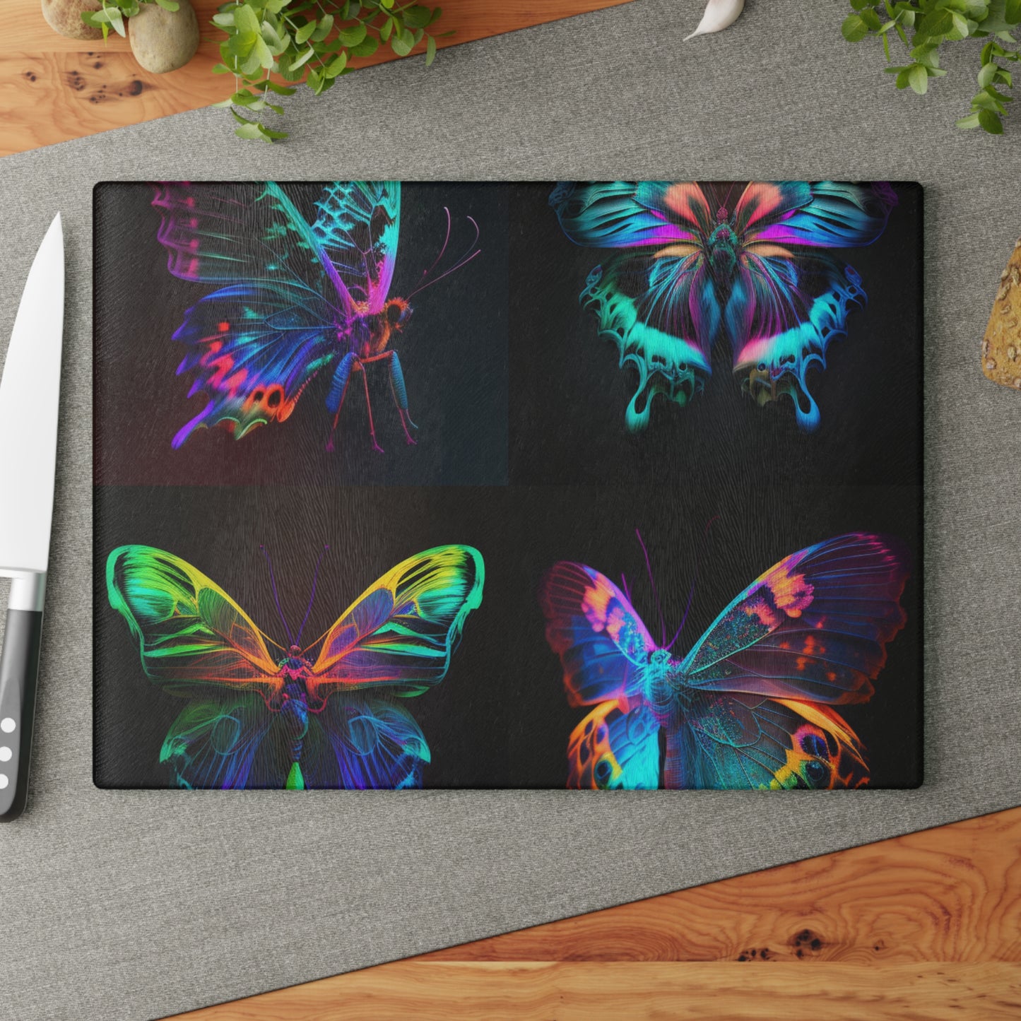 Glass Cutting Board Raw Hyper Color Butterfly 5