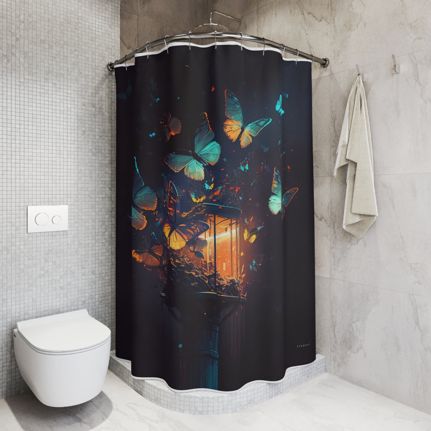 Polyester Shower Curtain Street Light Butterfly 1