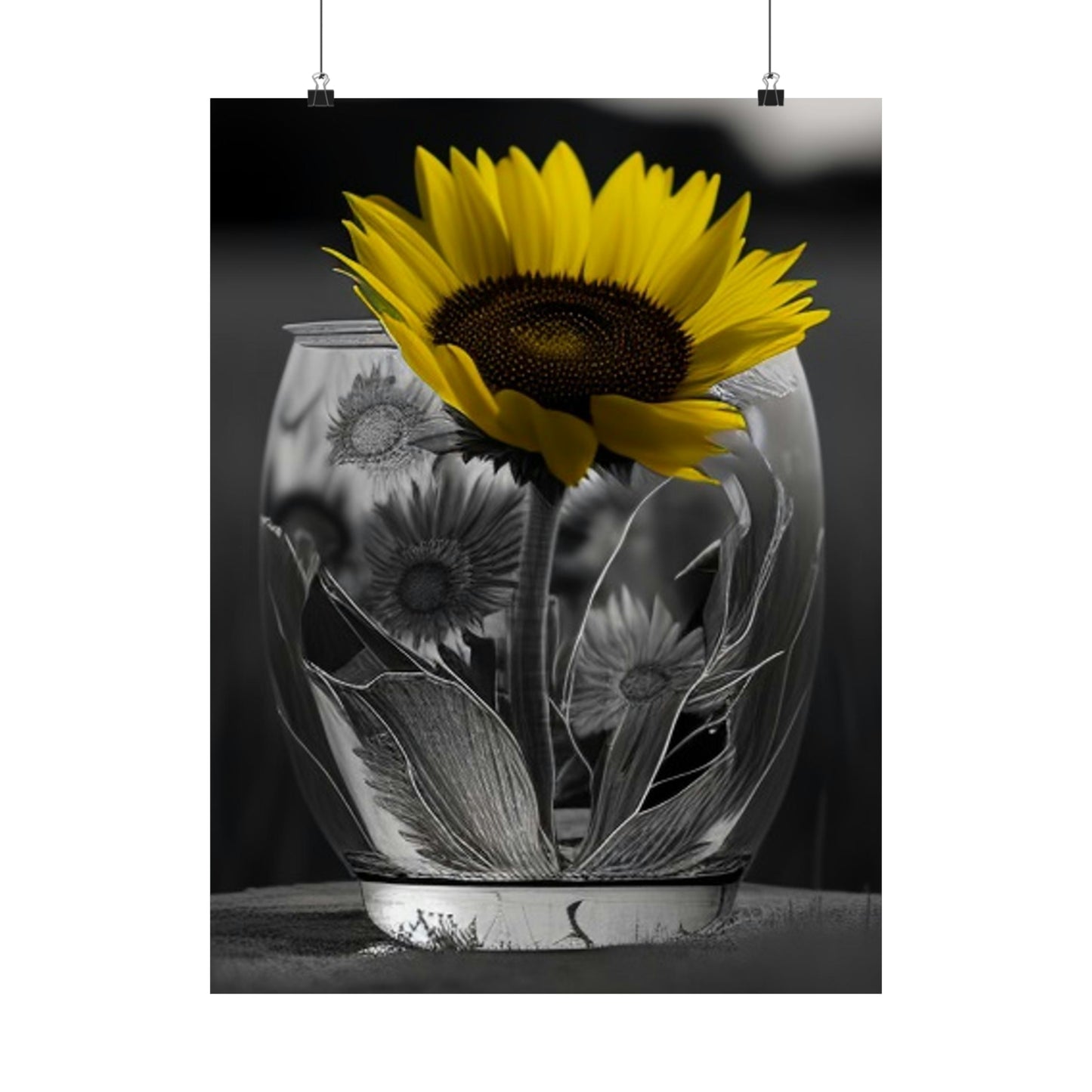 Premium Matte Vertical Posters Yellw Sunflower in a vase 1