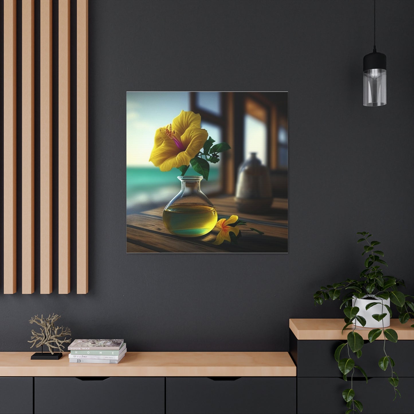 Canvas Gallery Wraps Yellow Hibiscus Wood 1