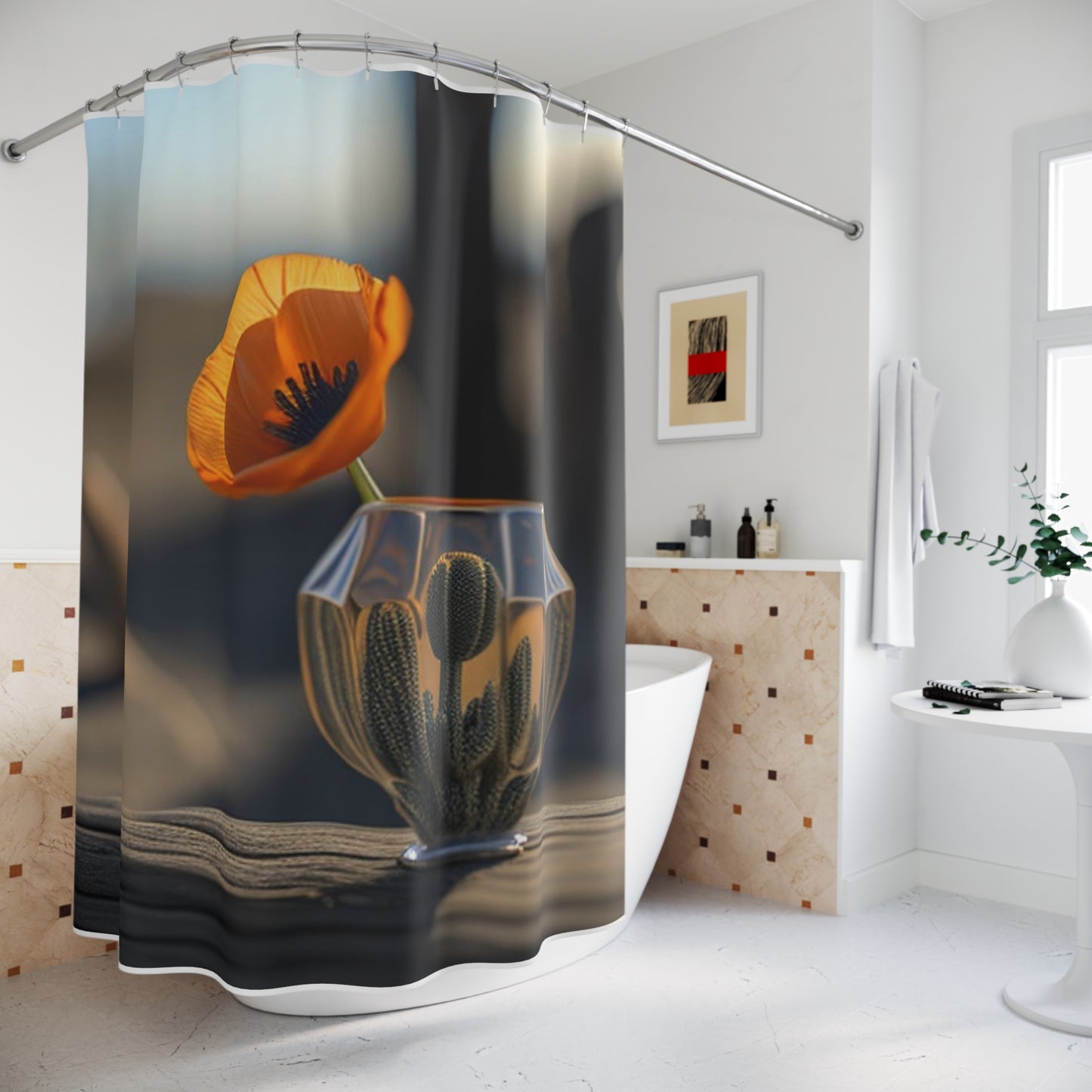 Polyester Shower Curtain Orange Poppy in a Vase 2