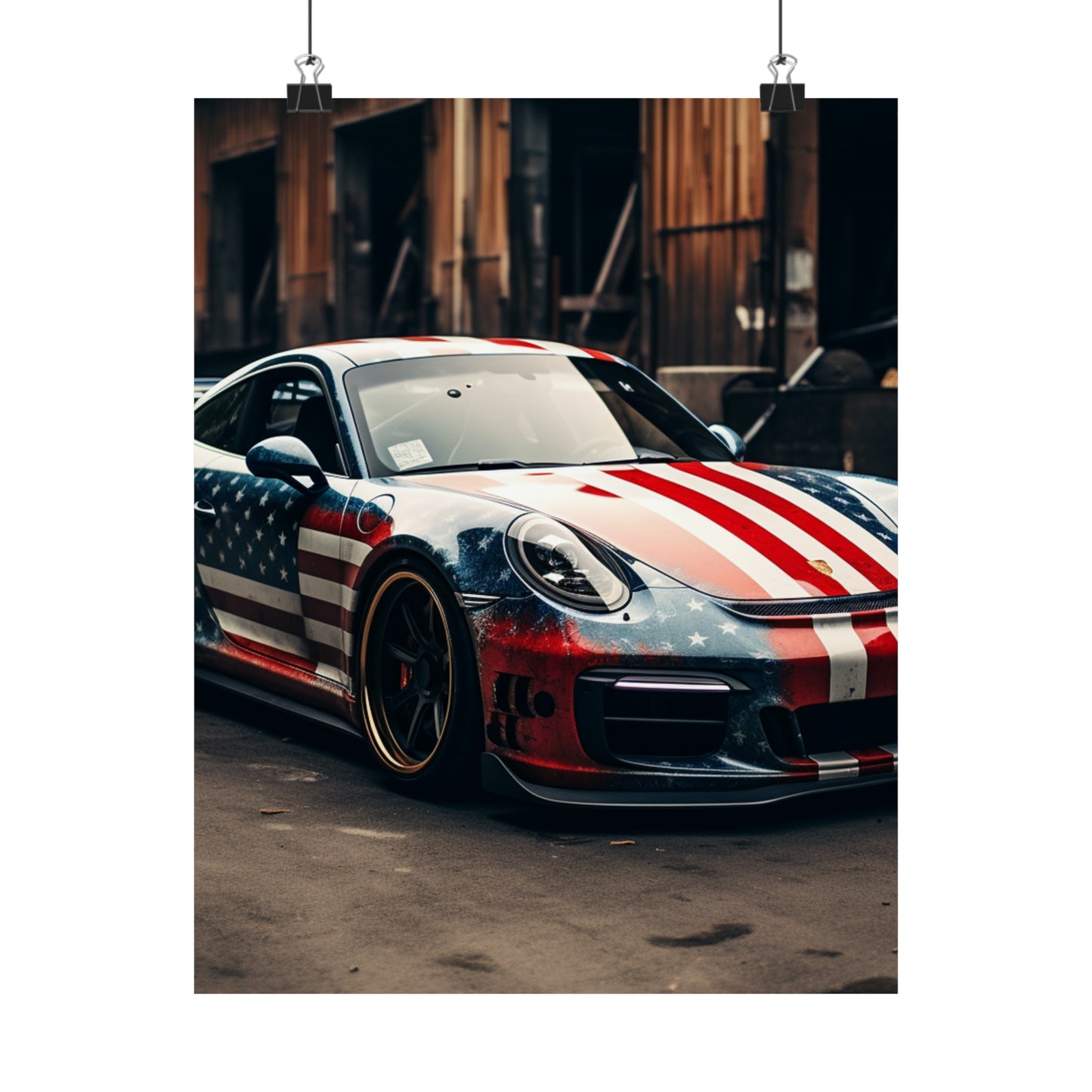 Premium Matte Vertical Posters American Flag Porsche 3