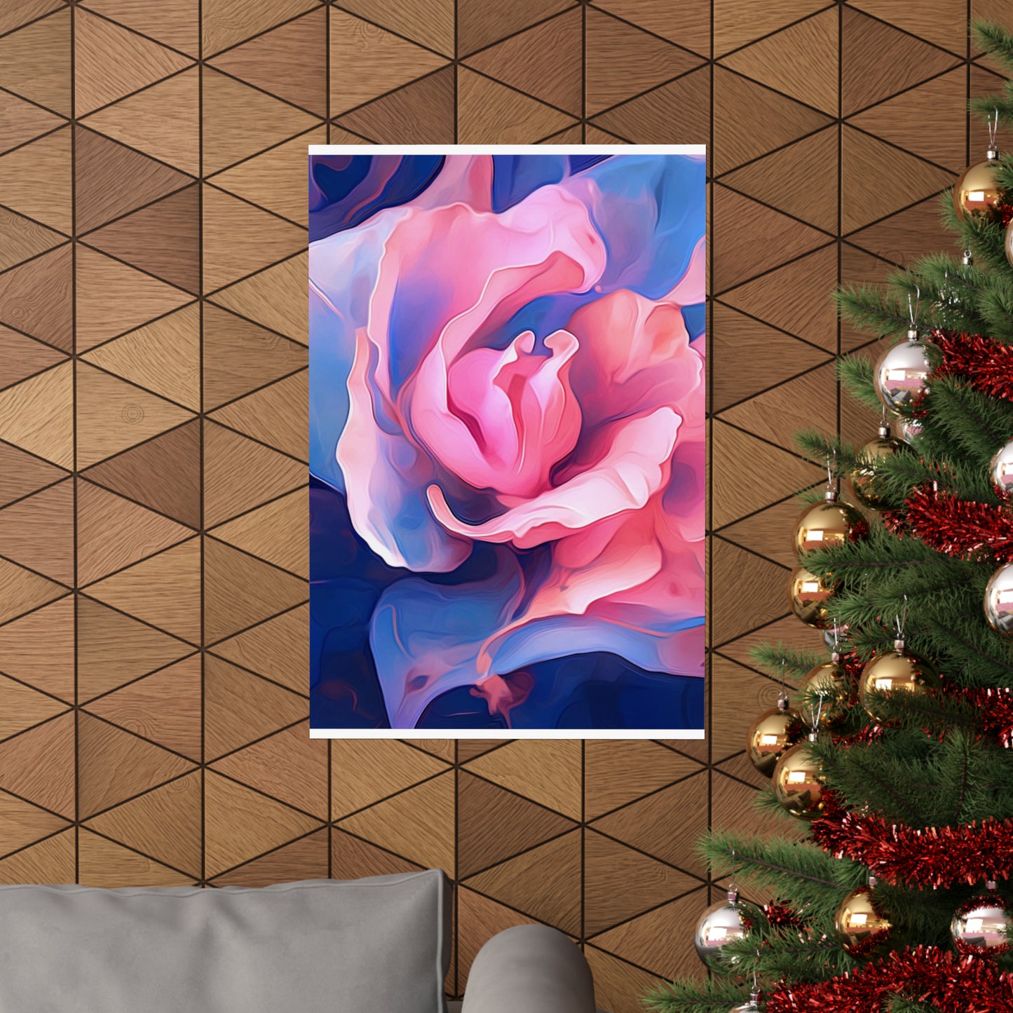 Premium Matte Vertical Posters Pink & Blue Tulip Rose 1