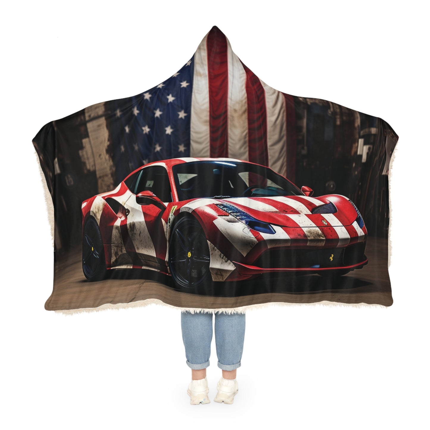 Snuggle Hooded Blanket American Flag Farrari 2