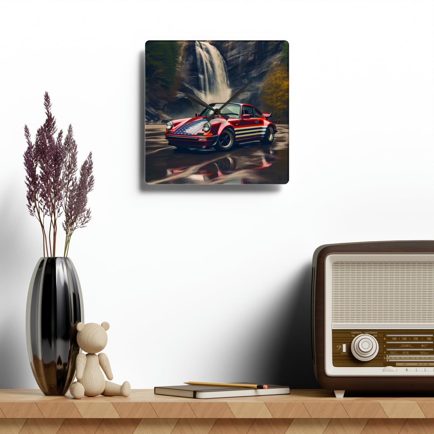 Acrylic Wall Clock American Flag Porsche Abstract 1