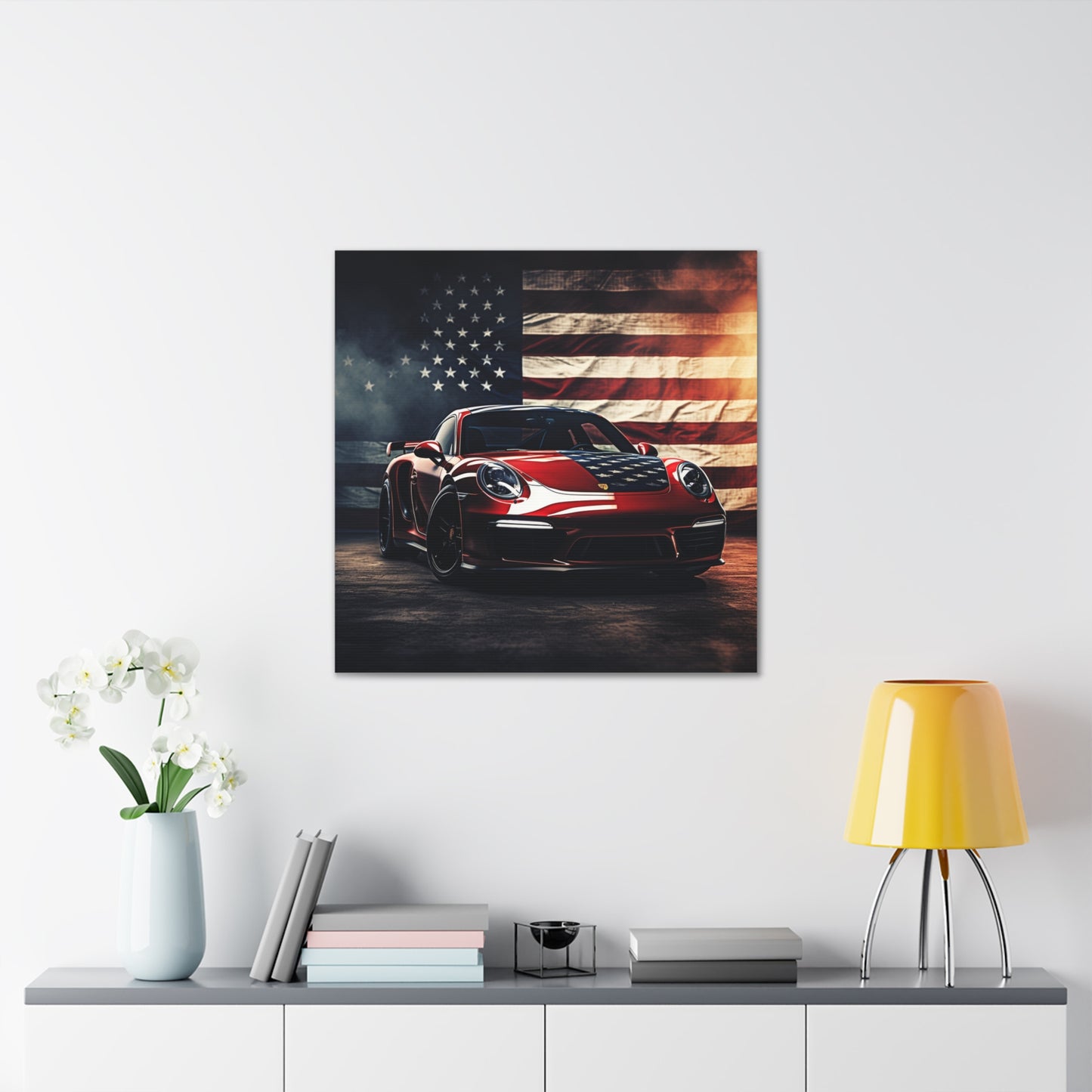 Canvas Gallery Wraps American Flag Background Porsche 2