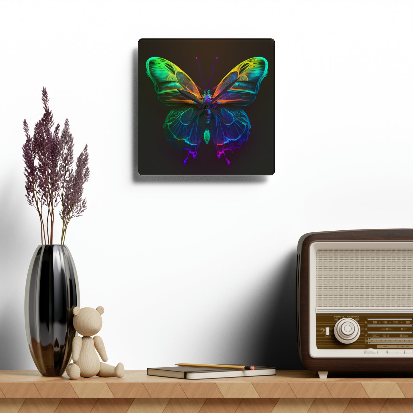 Acrylic Wall Clock Raw Hyper Color Butterfly 3