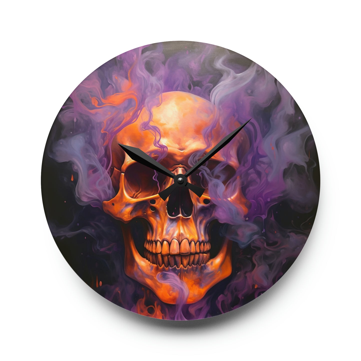 Acrylic Wall Clock Skull Flames 4