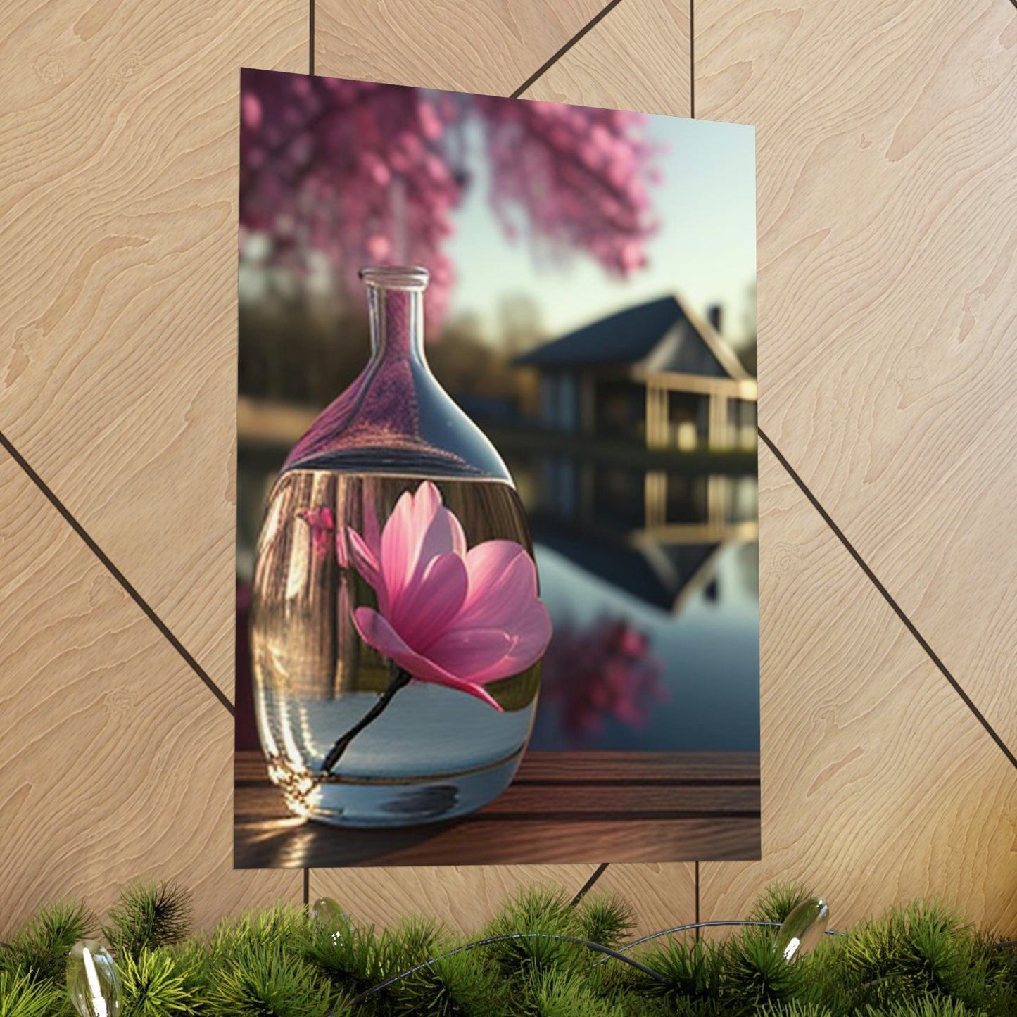 Premium Matte Vertical Posters Magnolia in a Glass vase 2