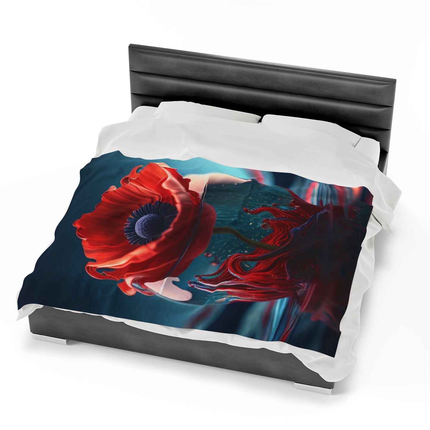 Velveteen Plush Blanket Red Anemone in a Vase 2