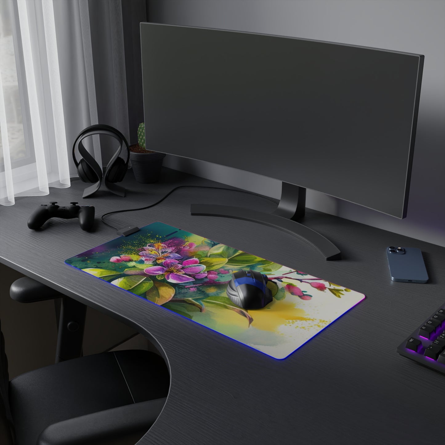 LED Gaming Mouse Pad Mother Nature Bright Spring Colors Realistic Watercolor 1