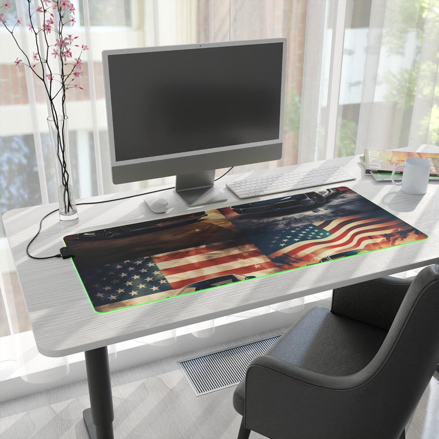 LED Gaming Mouse Pad Abstract American Flag Background Porsche 5