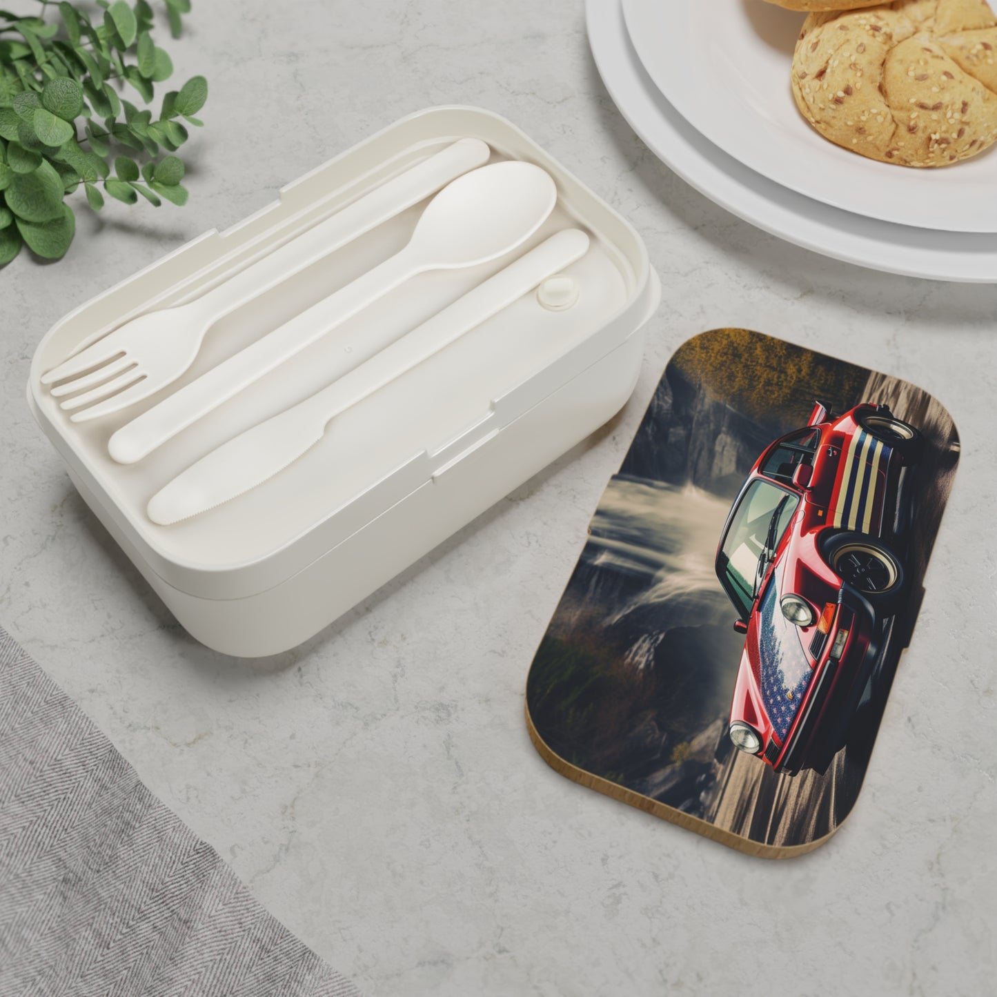 Bento Lunch Box American Flag Porsche Abstract 1