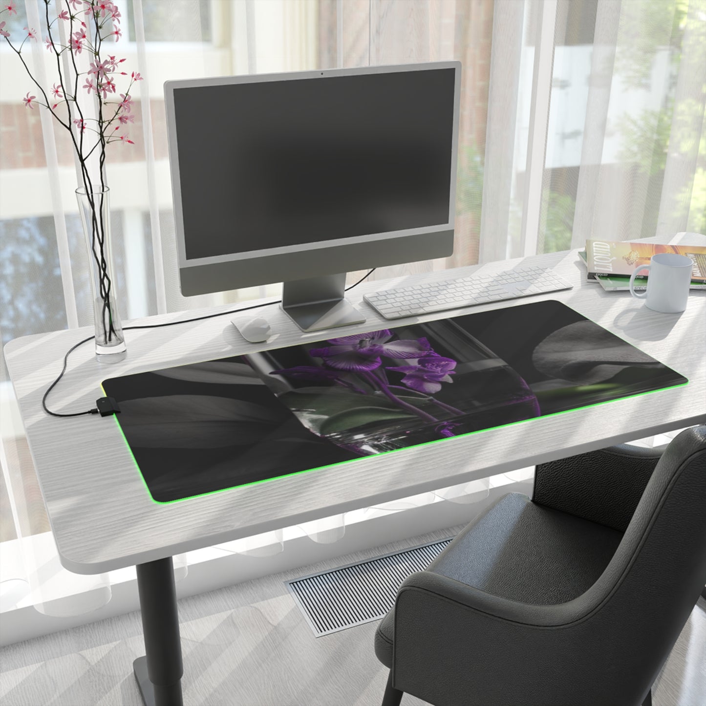 LED Gaming Mouse Pad Purple Orchid Glass vase 1