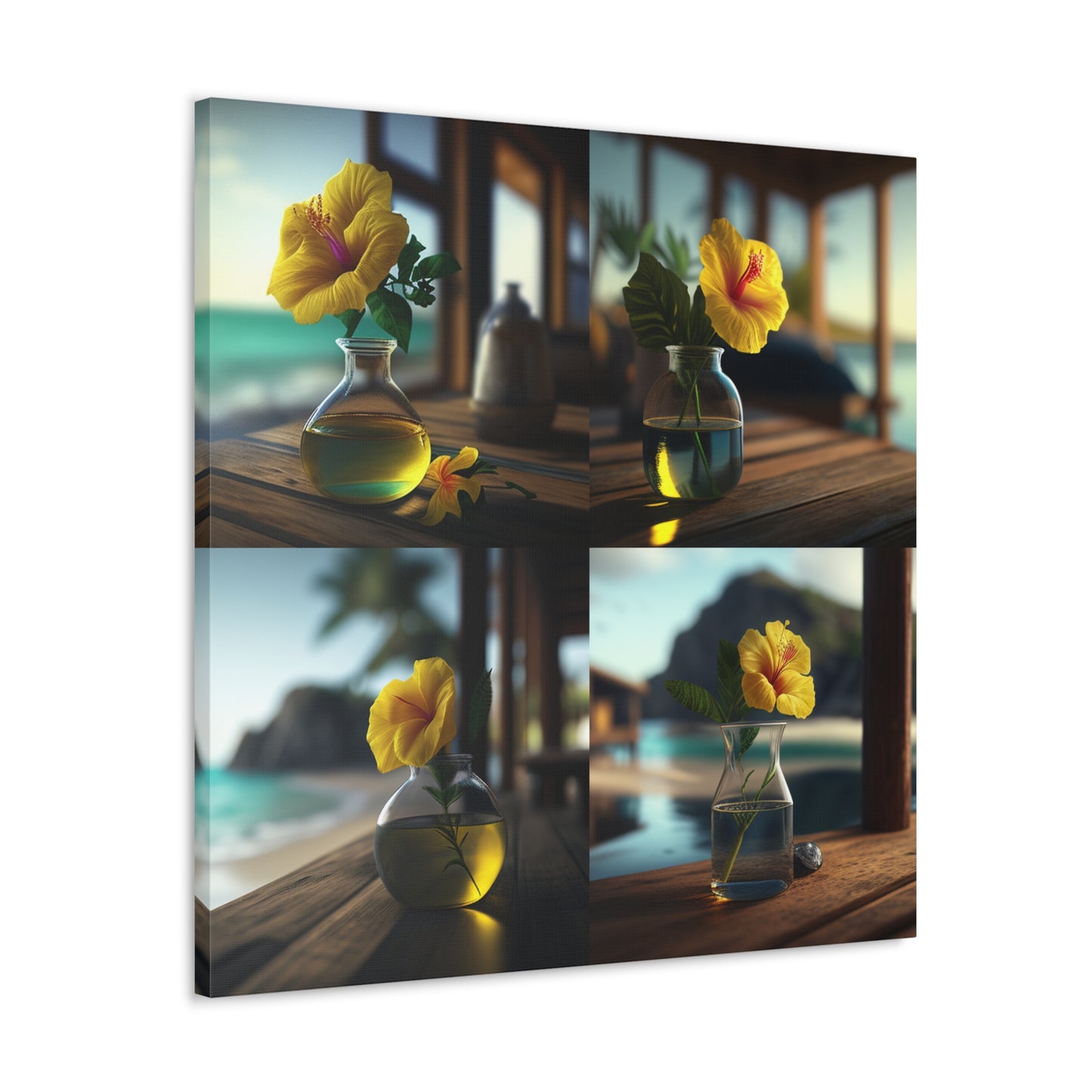 Canvas Gallery Wraps Yellow Hibiscus Wood 5