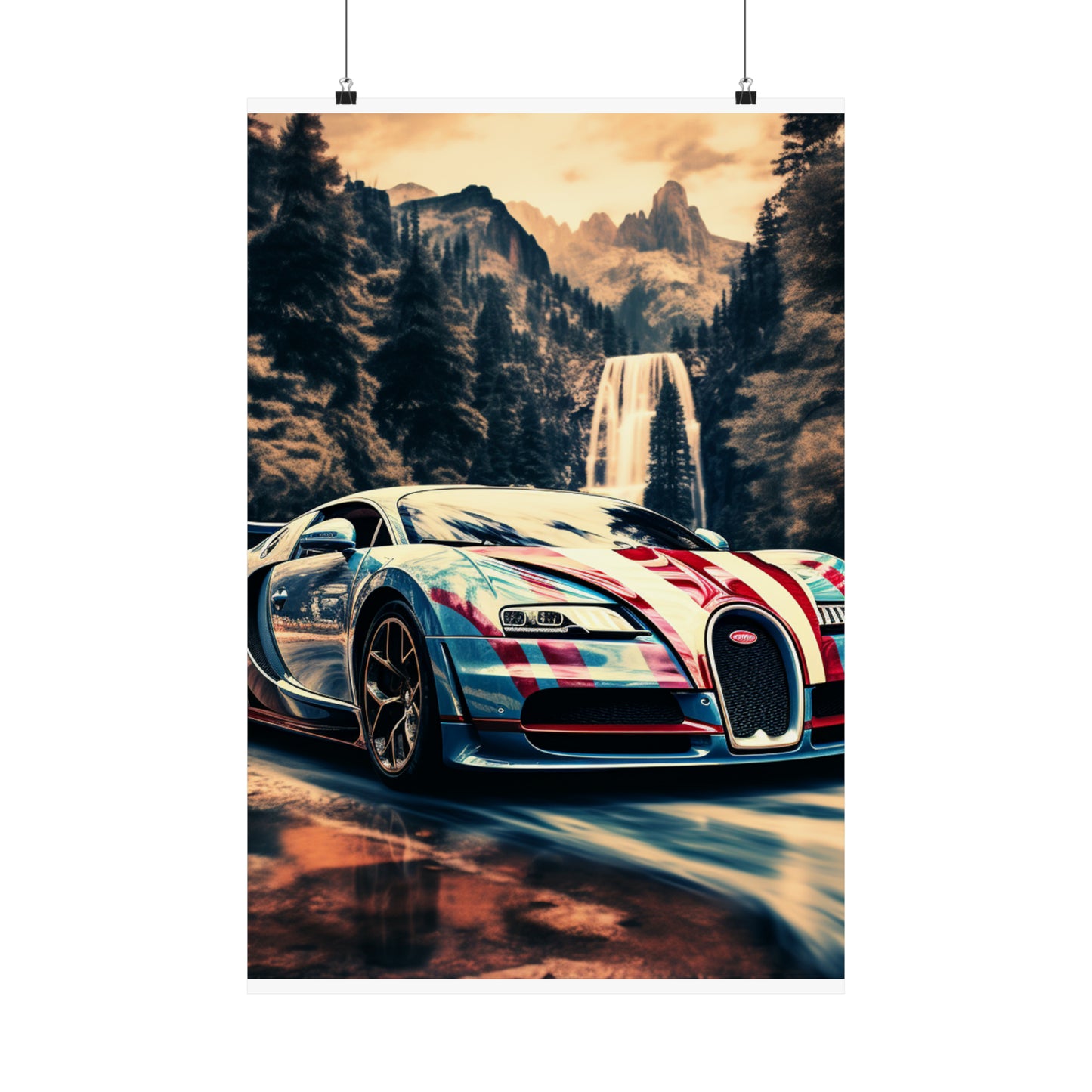 Premium Matte Vertical Posters Bugatti Waterfall 1