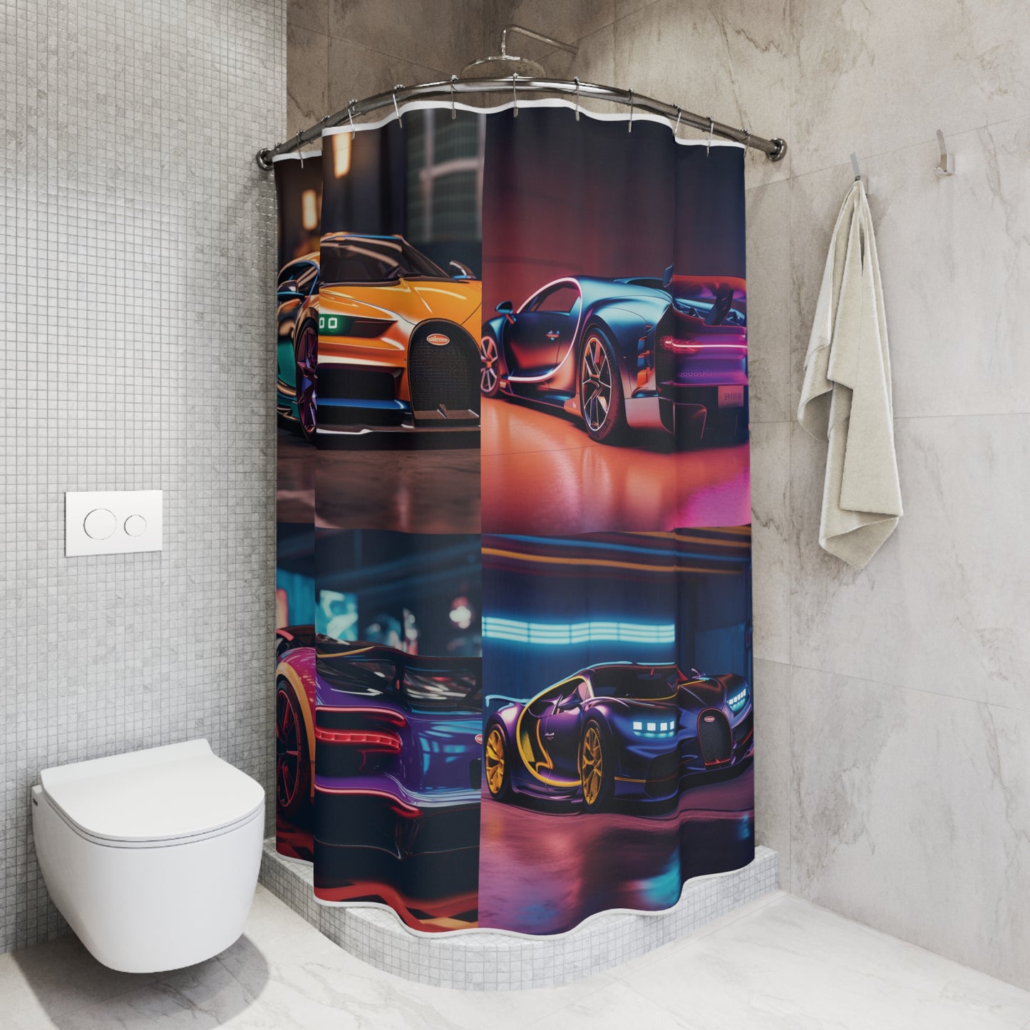 Polyester Shower Curtain Hyper Bugatti Neon Chiron 5