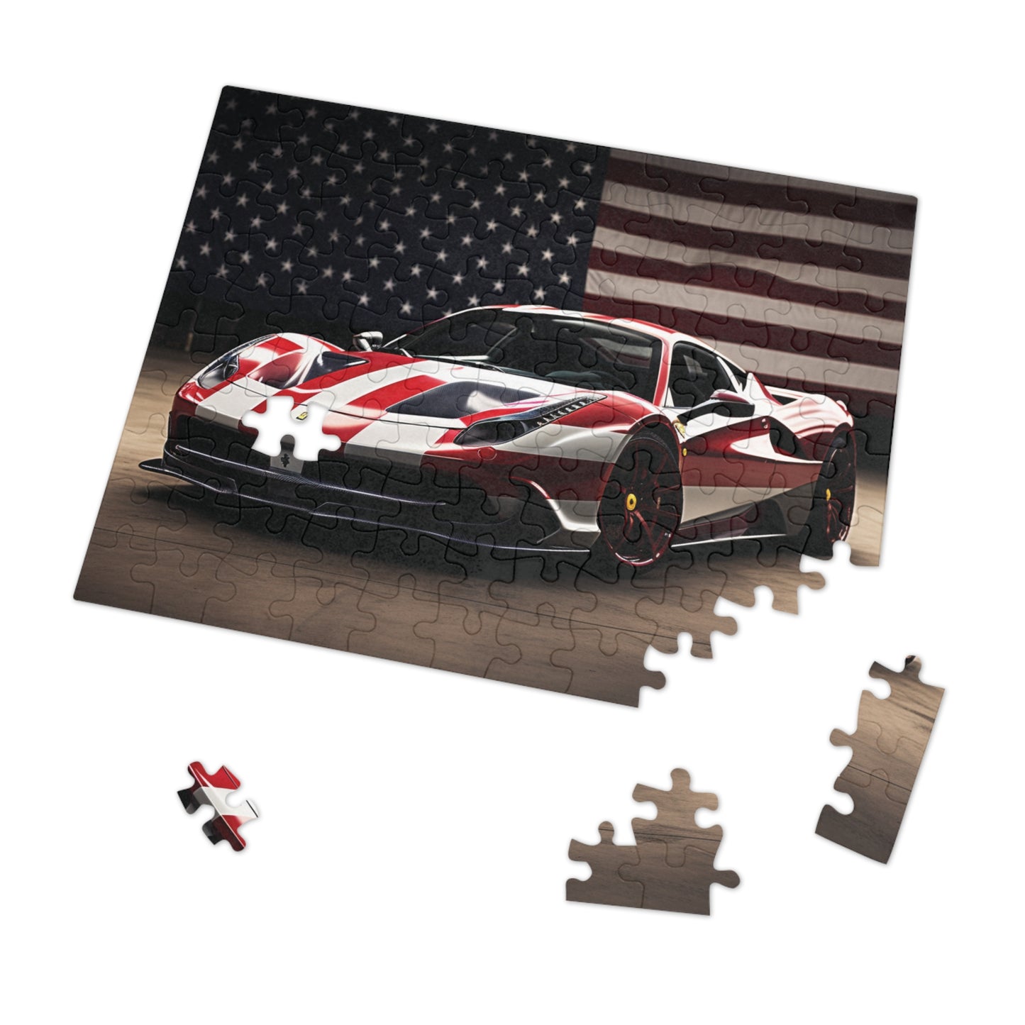 Jigsaw Puzzle (30, 110, 252, 500,1000-Piece) American Flag Background Ferrari 2