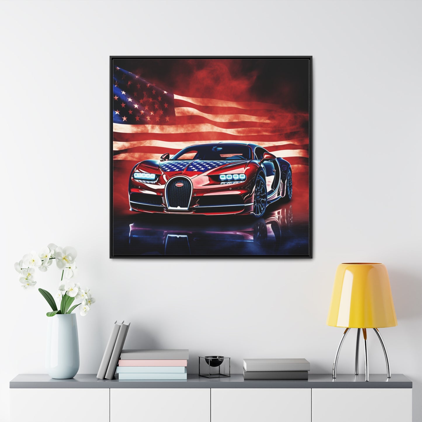 Gallery Canvas Wraps, Square Frame Abstract American Flag Background Bugatti 3