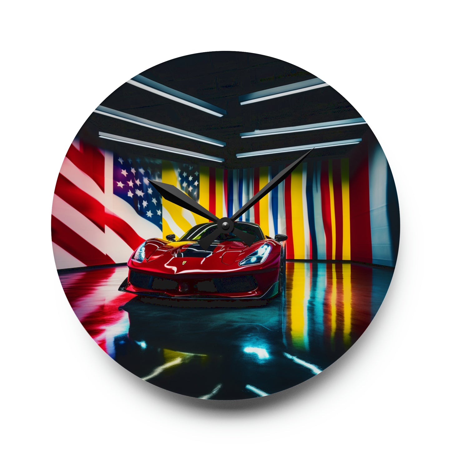 Acrylic Wall Clock Macro Flag Ferrari 2