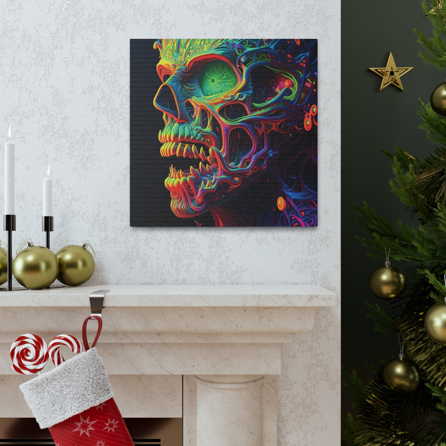 Canvas Gallery Wraps Florescent Skull Death 1