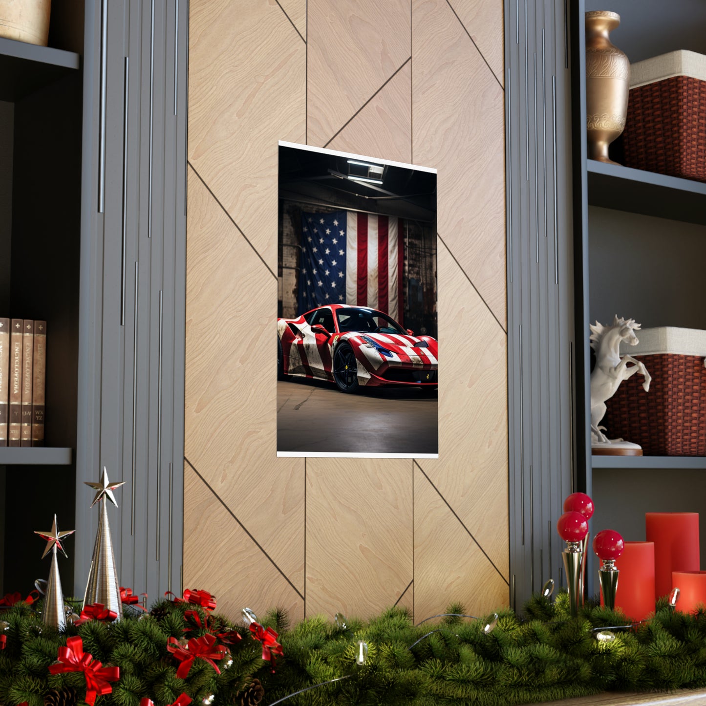 Premium Matte Vertical Posters American Flag Farrari 2