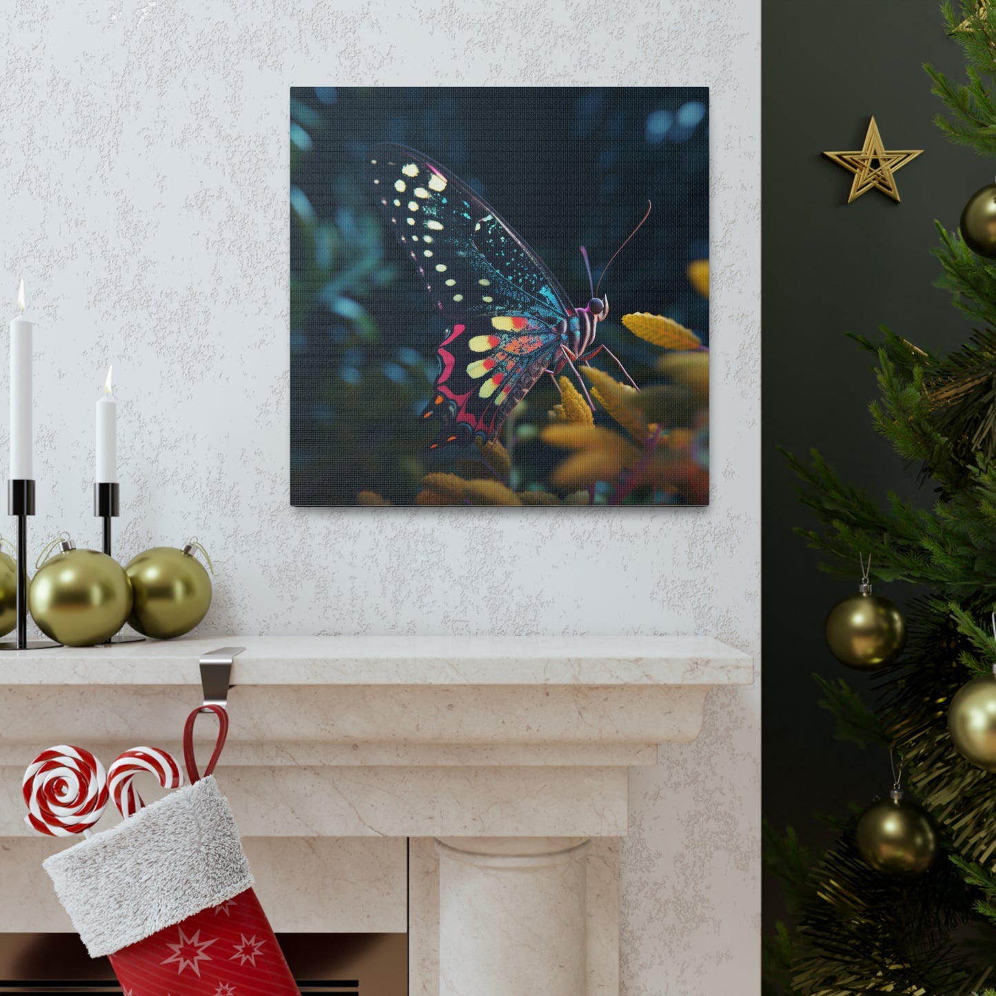 Canvas Gallery Wraps Hyper Colorful Butterfly Macro 2