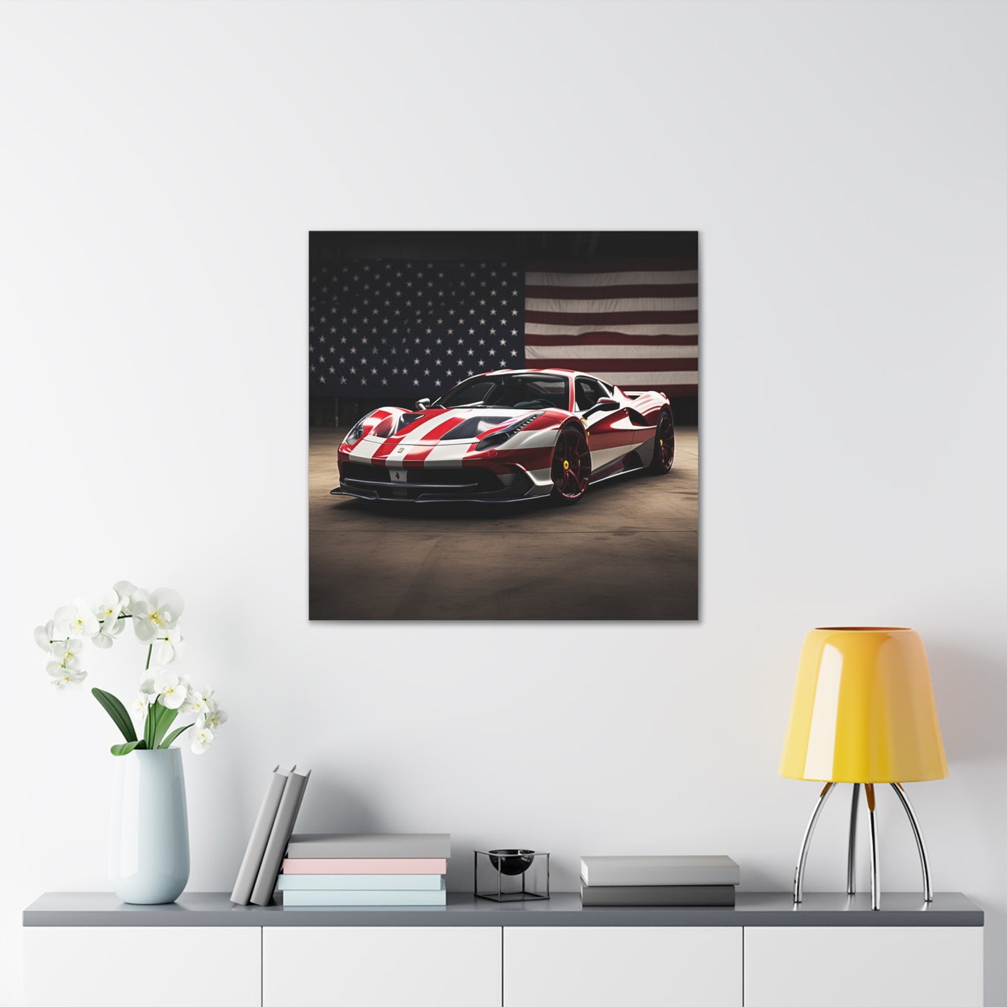 Canvas Gallery Wraps American Flag Background Ferrari 2