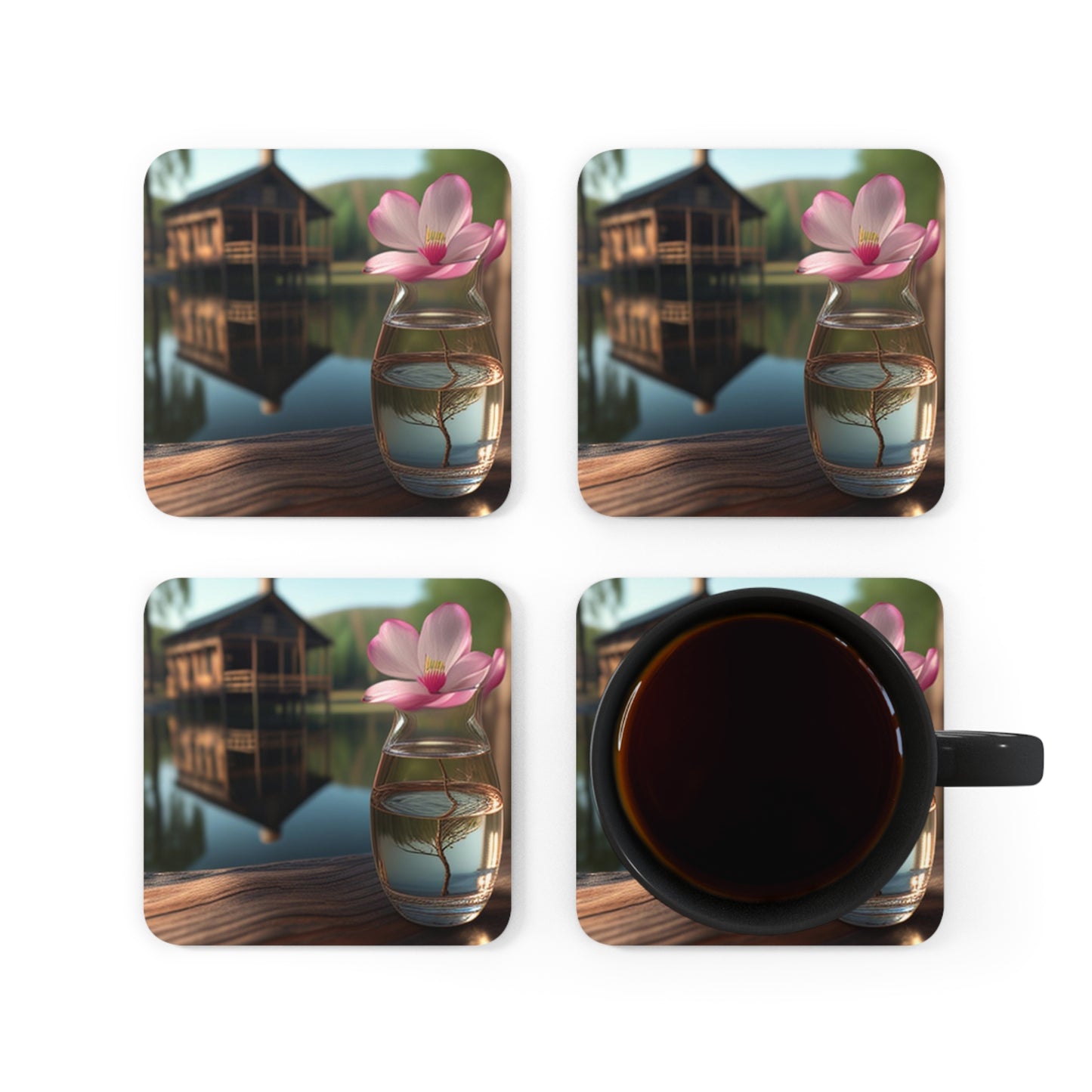 Corkwood Coaster Set Magnolia in a Glass vase 1