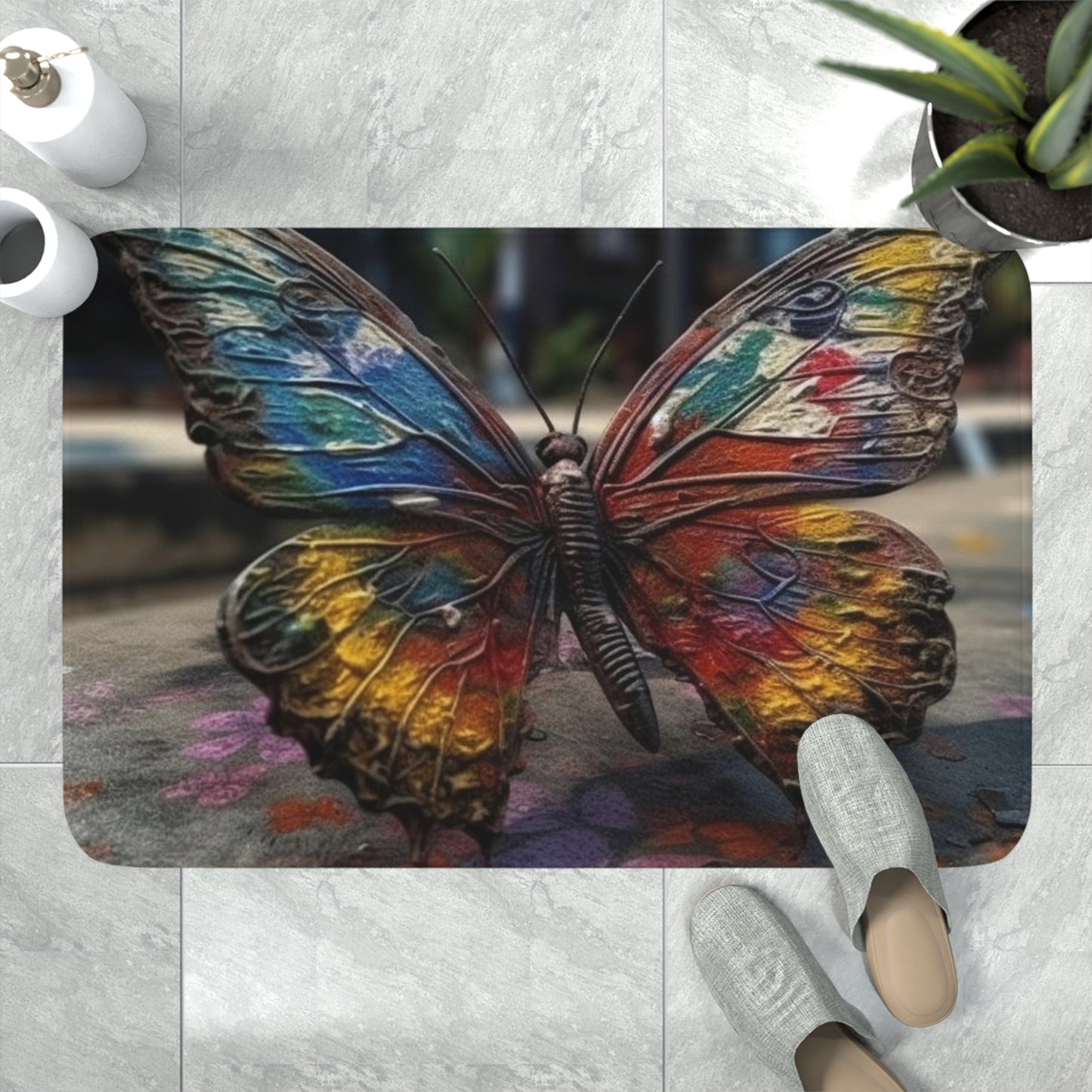 Memory Foam Bath Mat Liquid Street Butterfly 3