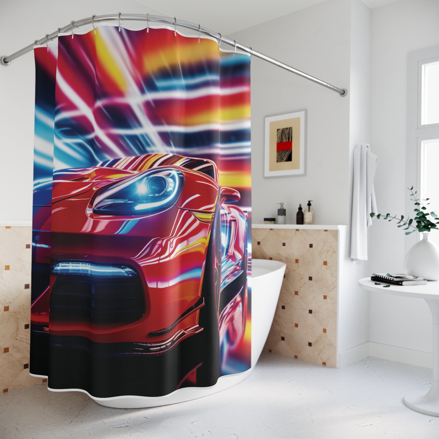 Polyester Shower Curtain Macro Flag Ferrari 1