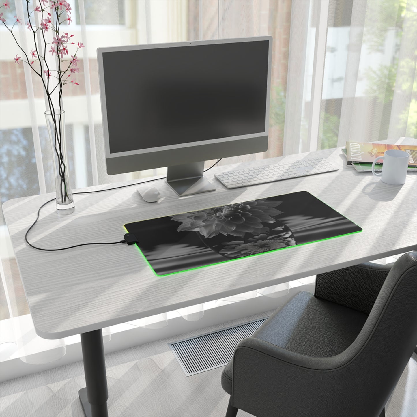 LED Gaming Mouse Pad White Dahlia 4