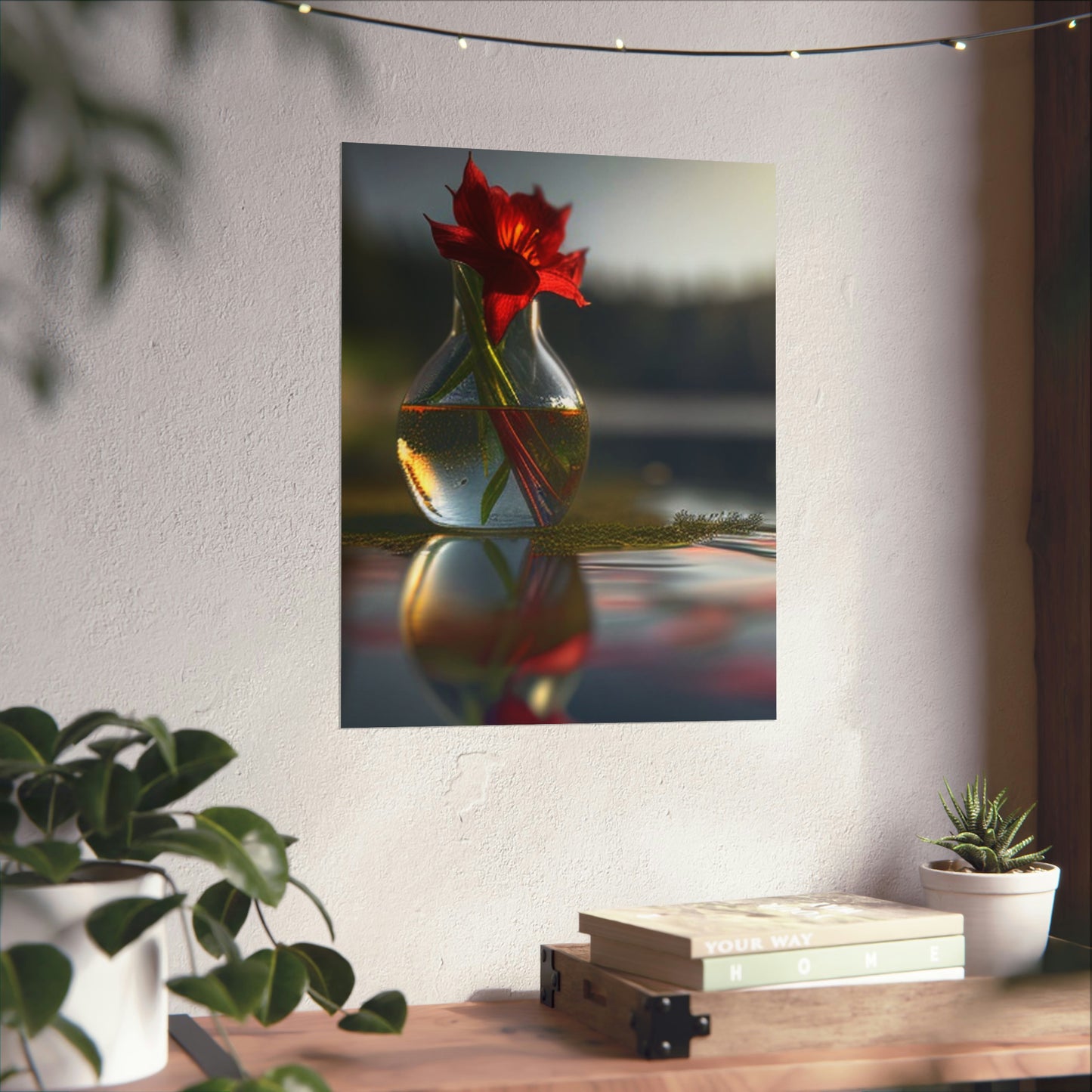 Premium Matte Vertical Posters Red Lily in a Glass vase 3