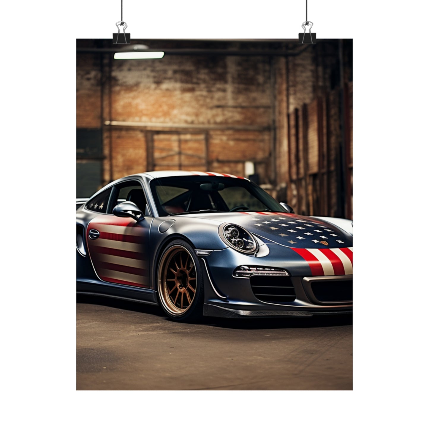 Premium Matte Vertical Posters American Flag Porsche 1