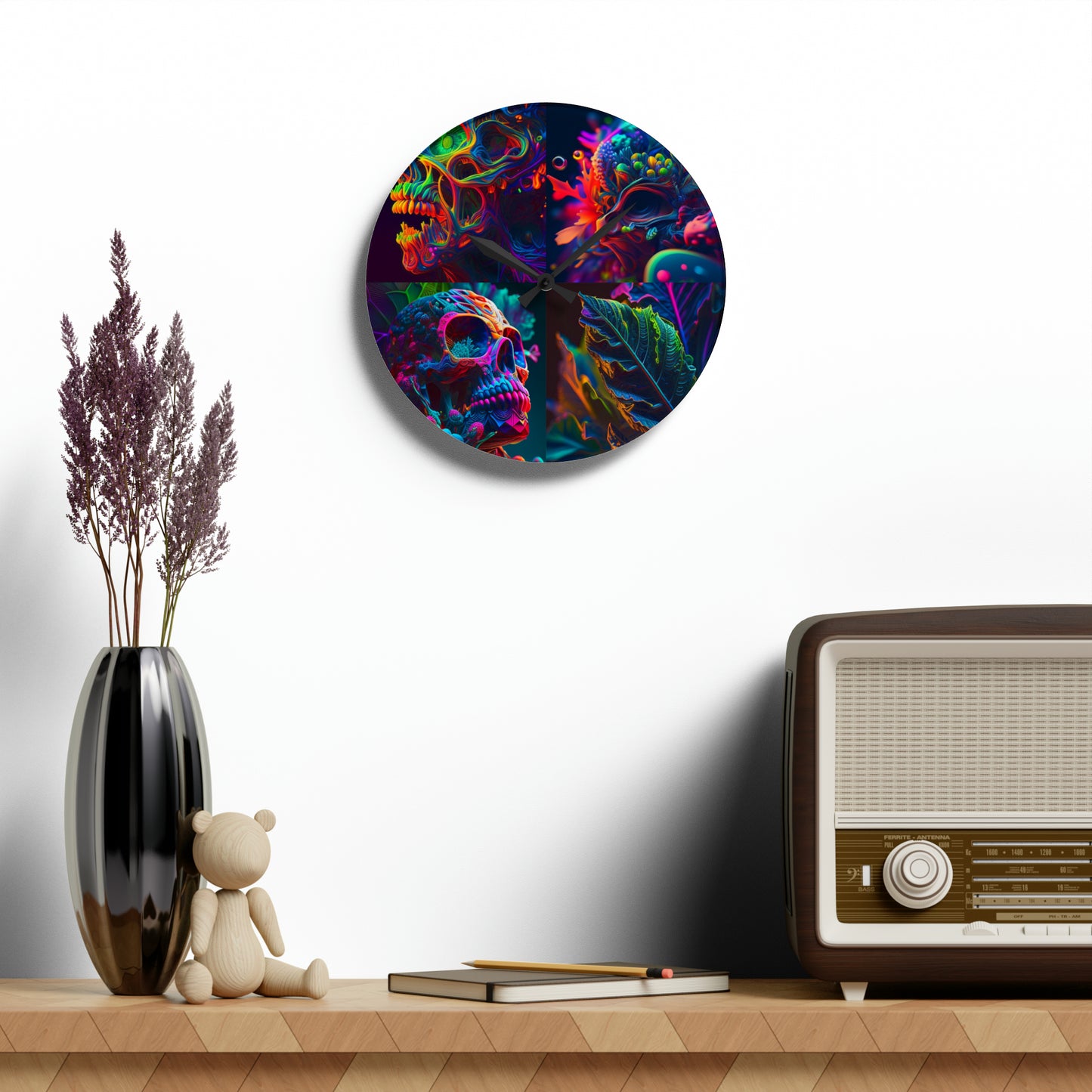 Acrylic Wall Clock Florescent Skull Death 5