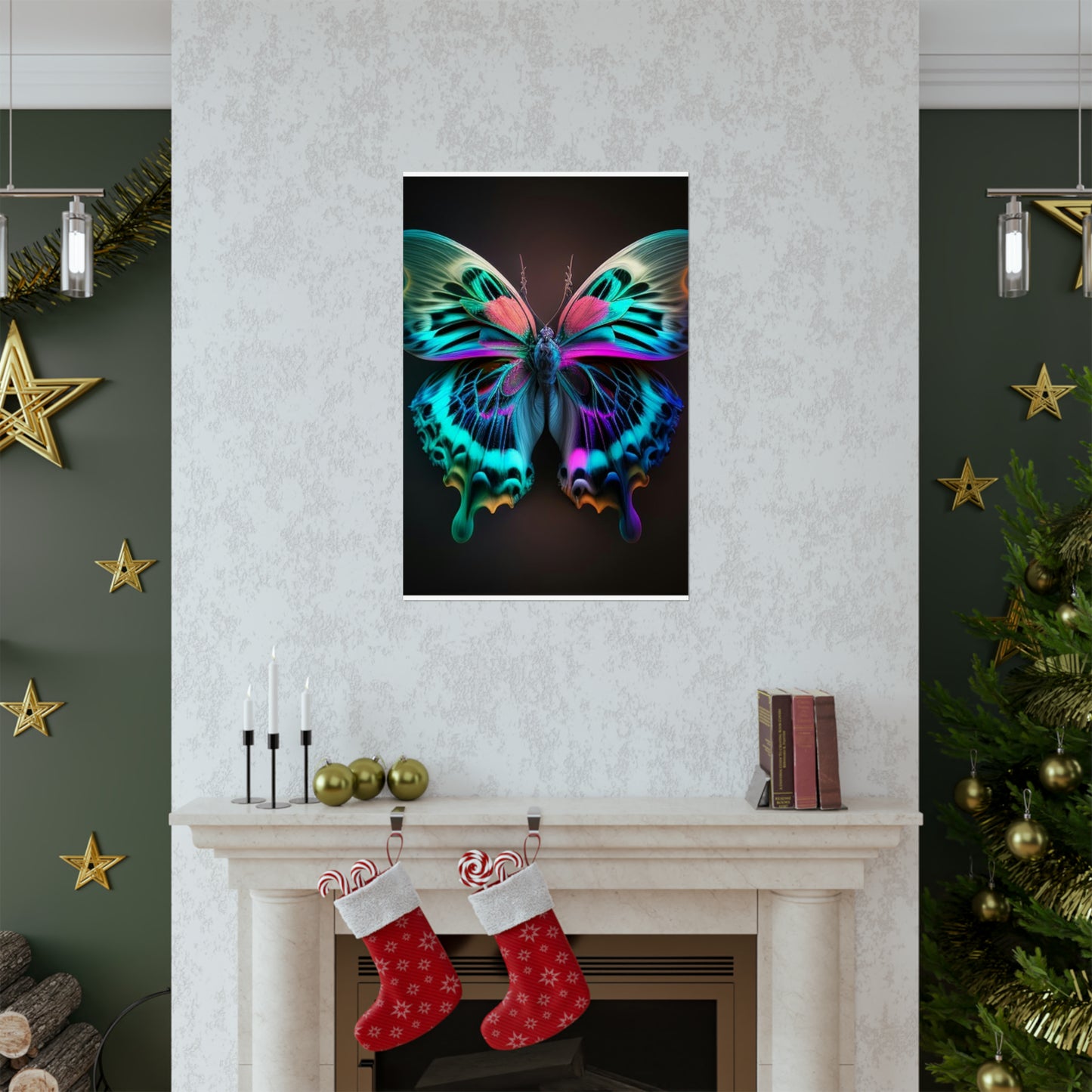 Premium Matte Vertical Posters Neon Butterfly Fusion 1