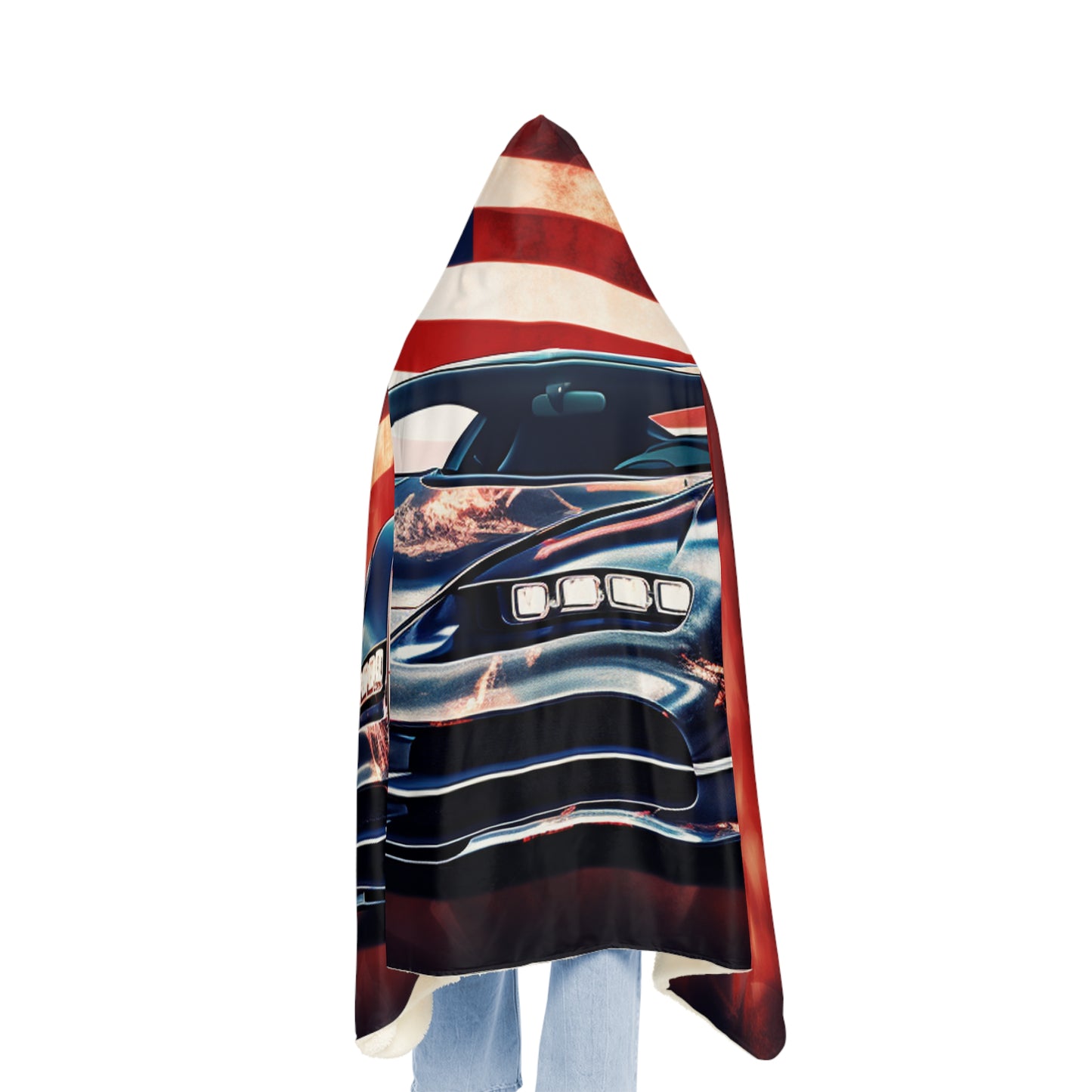 Snuggle Hooded Blanket Abstract American Flag Background Bugatti 4