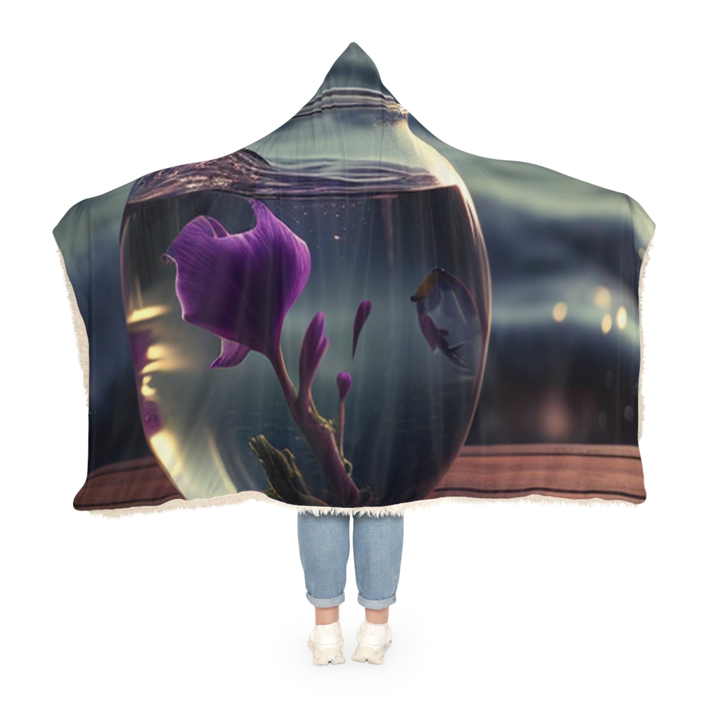 Snuggle Hooded Blanket Purple Sweet pea in a vase 1