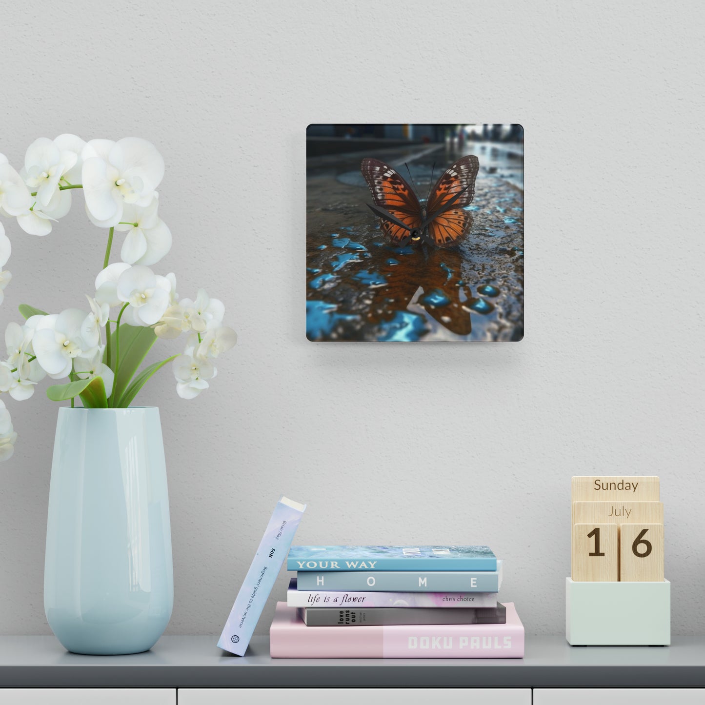 Acrylic Wall Clock Water Butterfly Street 2